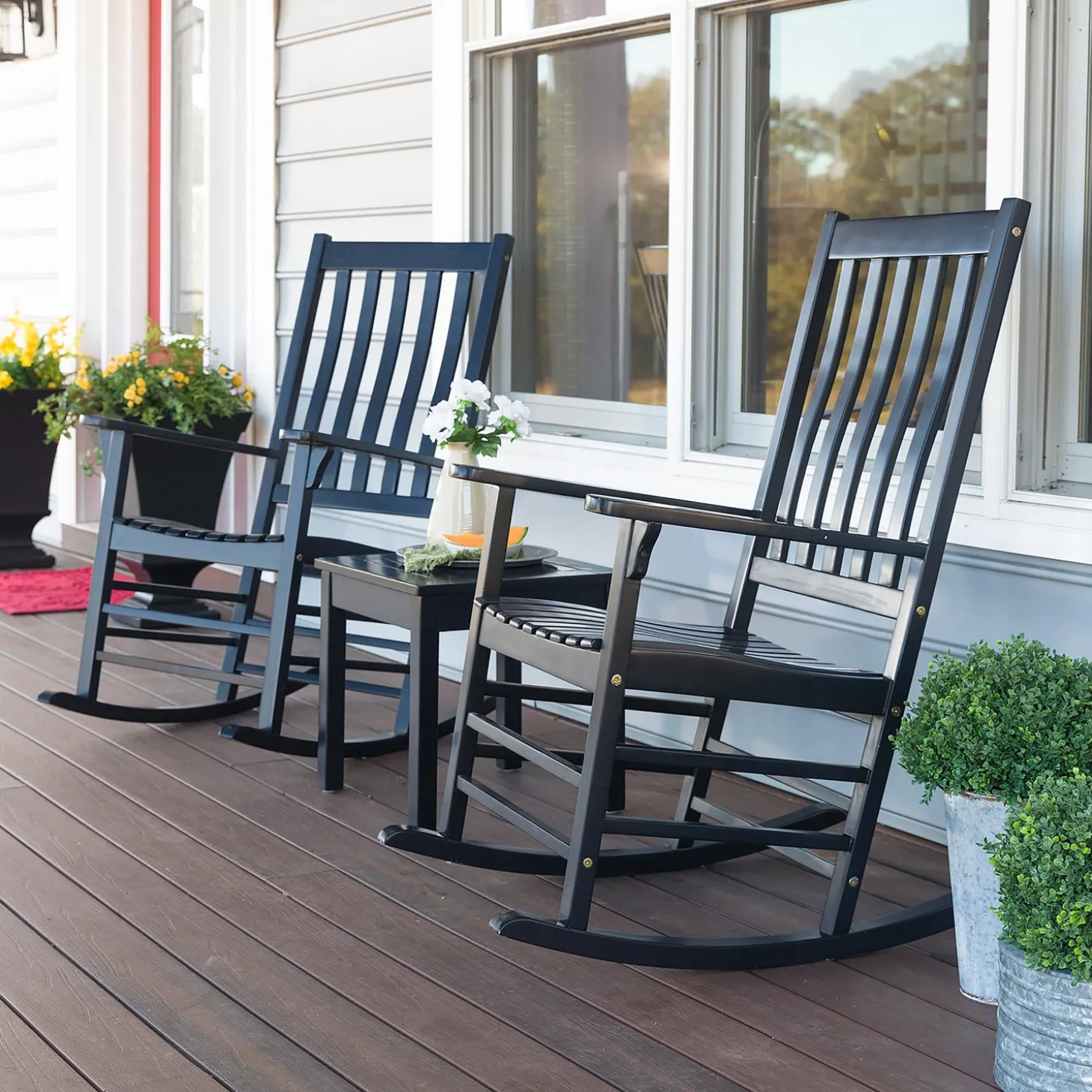 Chairs & Rockers | Rockers & Gliders>Plow & Hearth Slatted Wood Rocking Chair BlackPaint