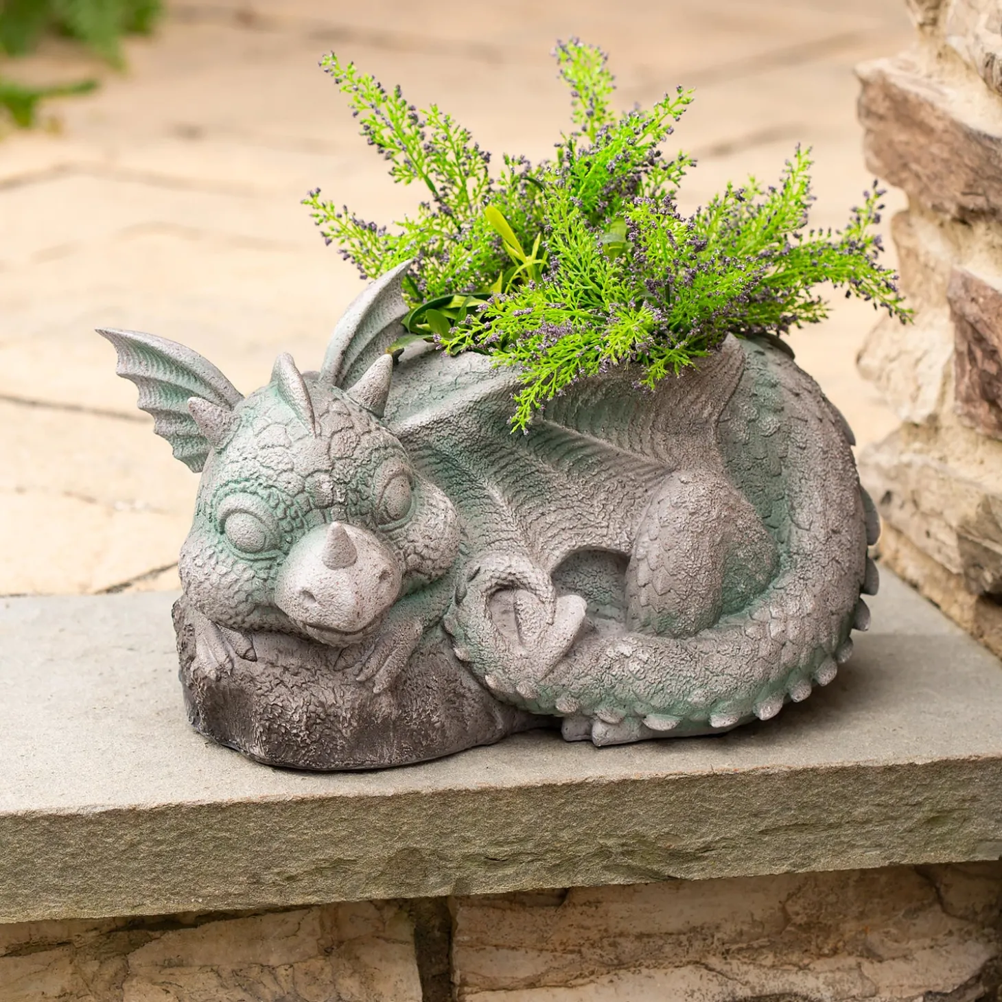 Planters & Plant Stands>Plow & Hearth Sleeping Baby Dragon Planter