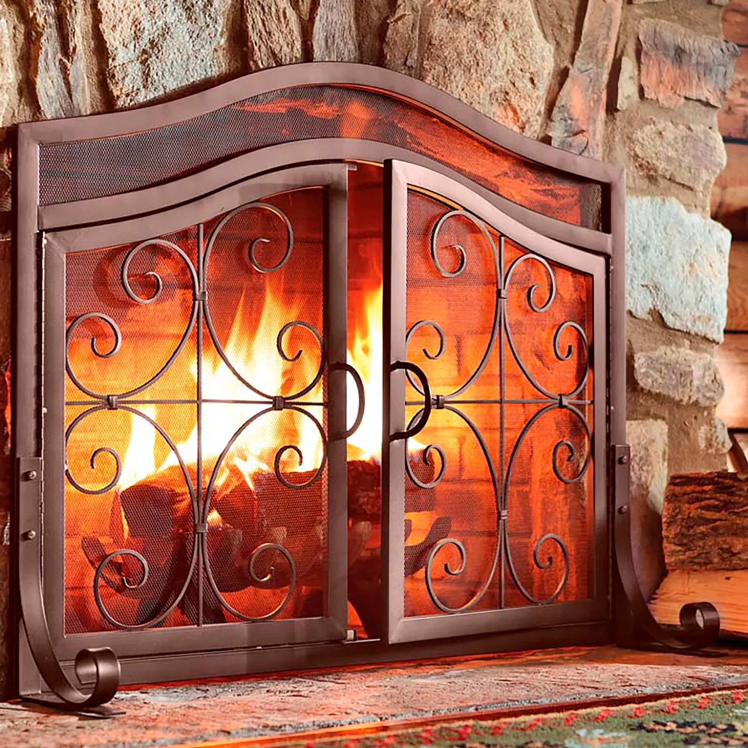 Fireplace Screens With Doors>Plow & Hearth Small Crest Fireplace Screen With Doors