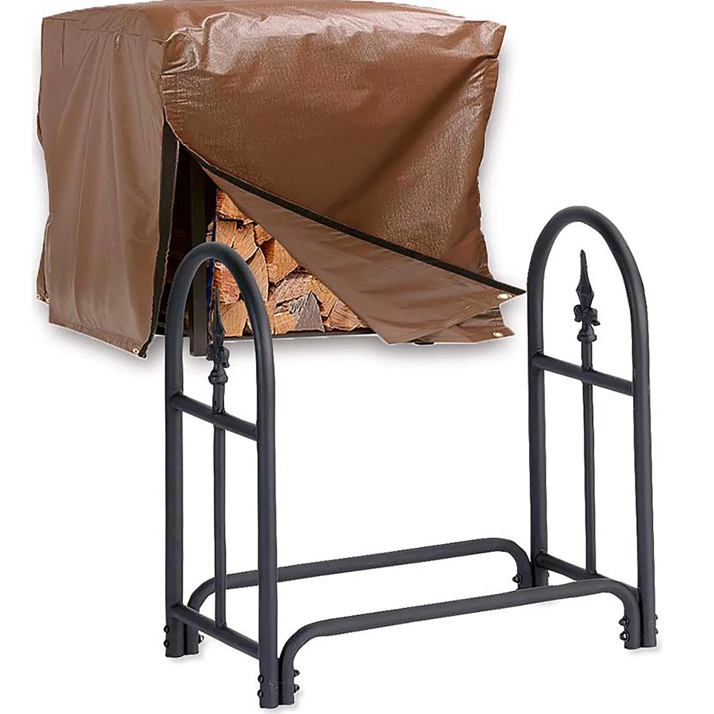 Outdoor Clean Up | Wood Storage & Wood Racks>Plow & Hearth Small Heavy Duty Steel Wood Rack with Finial Design