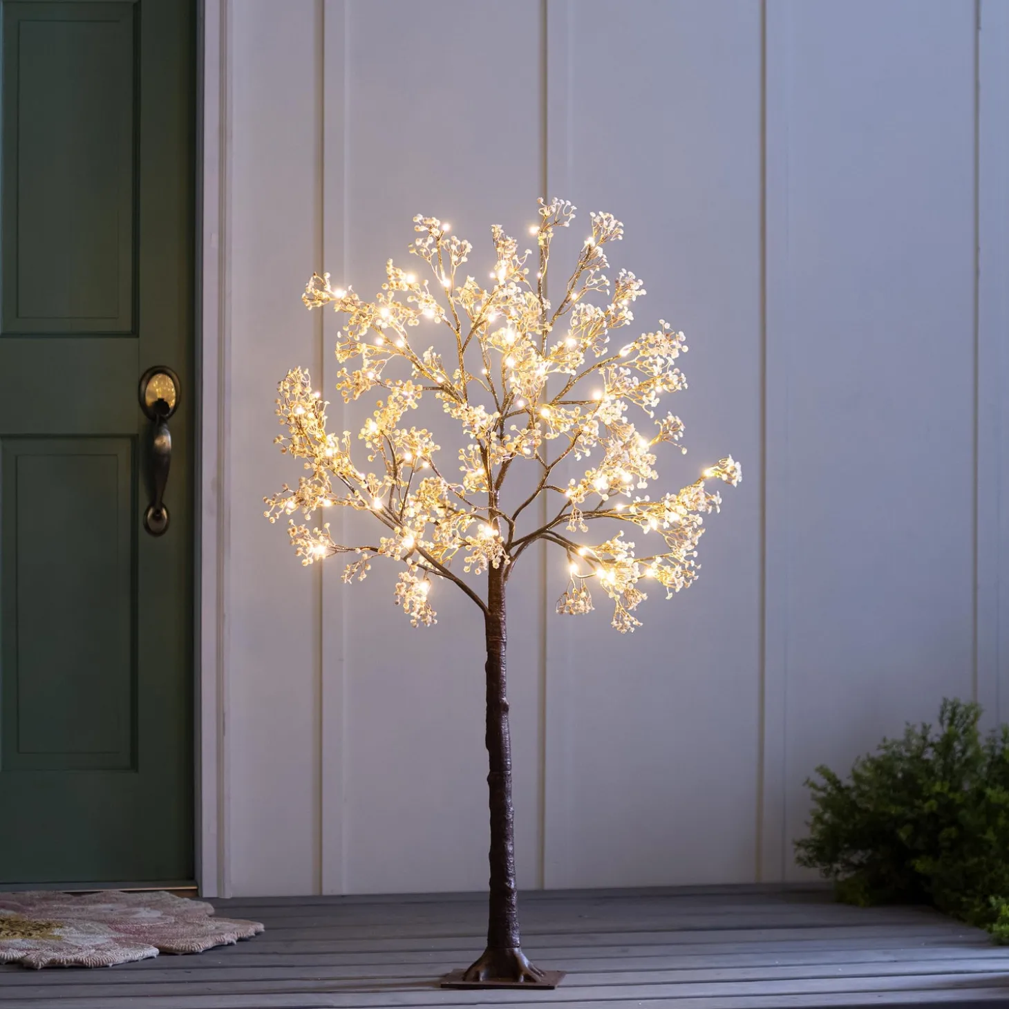 Lighted Trees & Garlands>Plow & Hearth Small Indoor/Outdoor Electric Lighted Baby's Breath Tree, 4'H