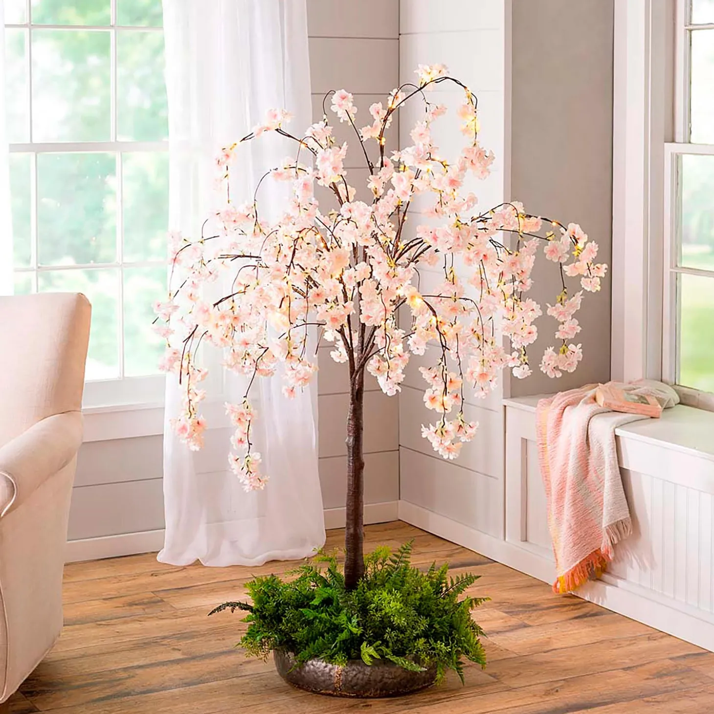 Lighted Trees & Garlands>Plow & Hearth Small Lighted Faux Weeping Cherry Tree, 4'H