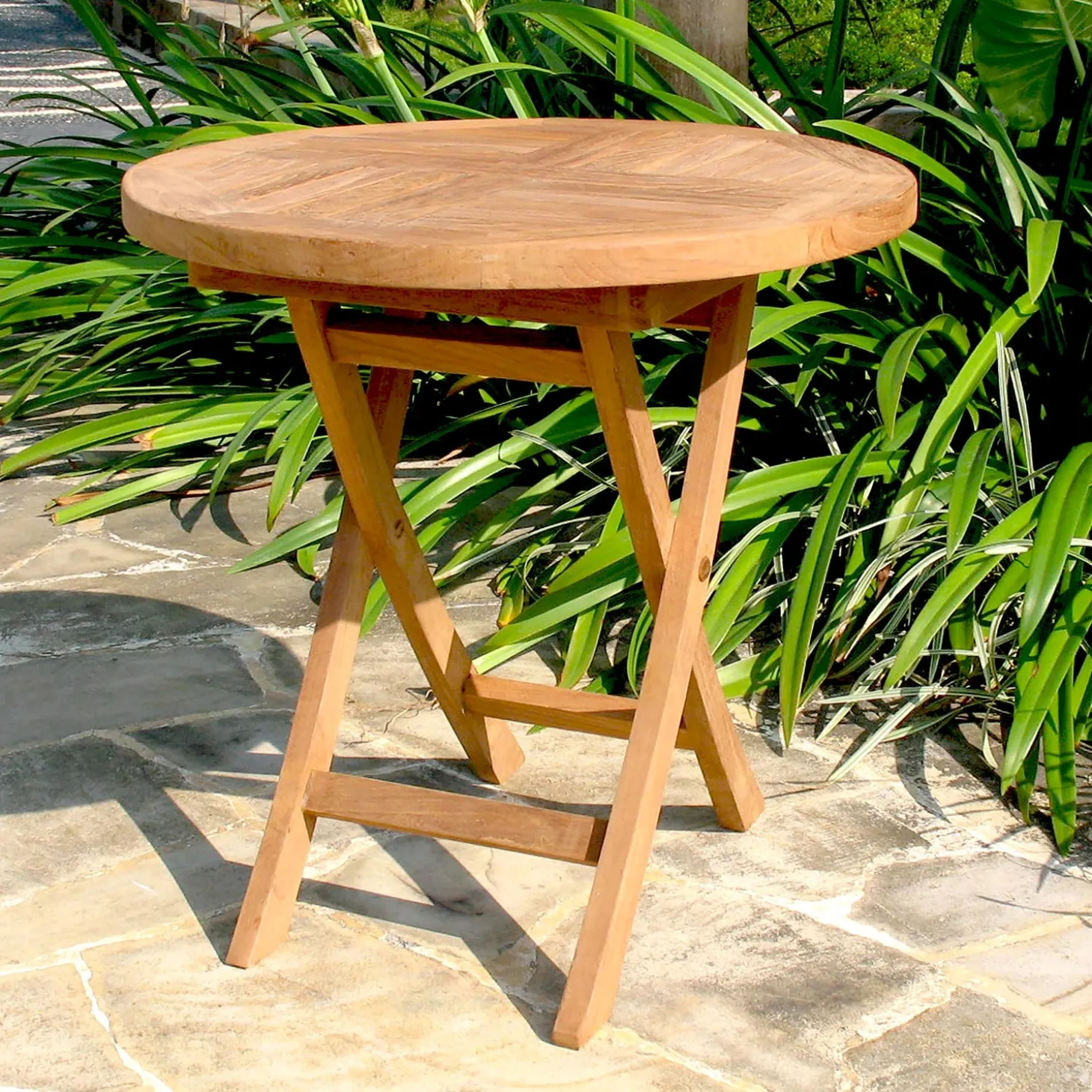 Outdoor Side Tables>Plow & Hearth Small Round Teak Folding Side Table