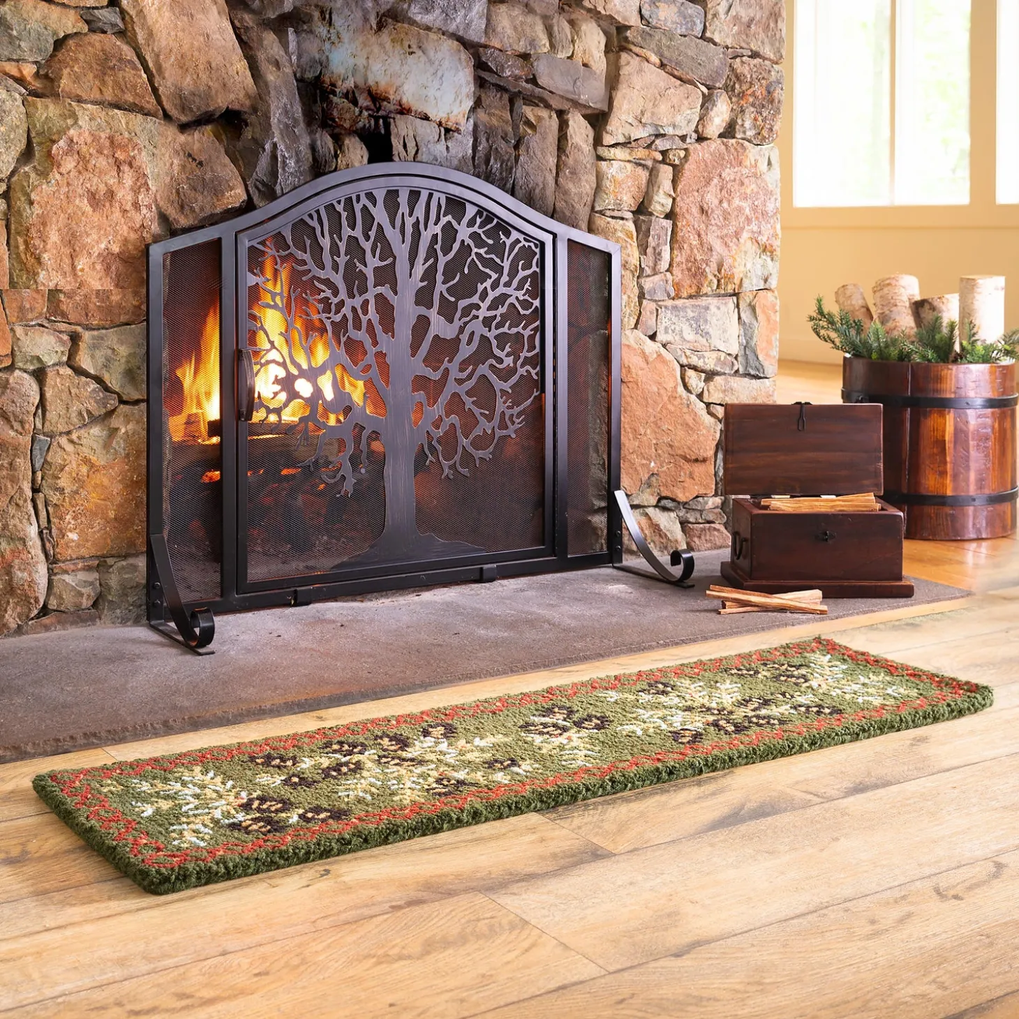 Fireplace Screens With Doors>Plow & Hearth Small Tree of Life Fire Screen with Door Black