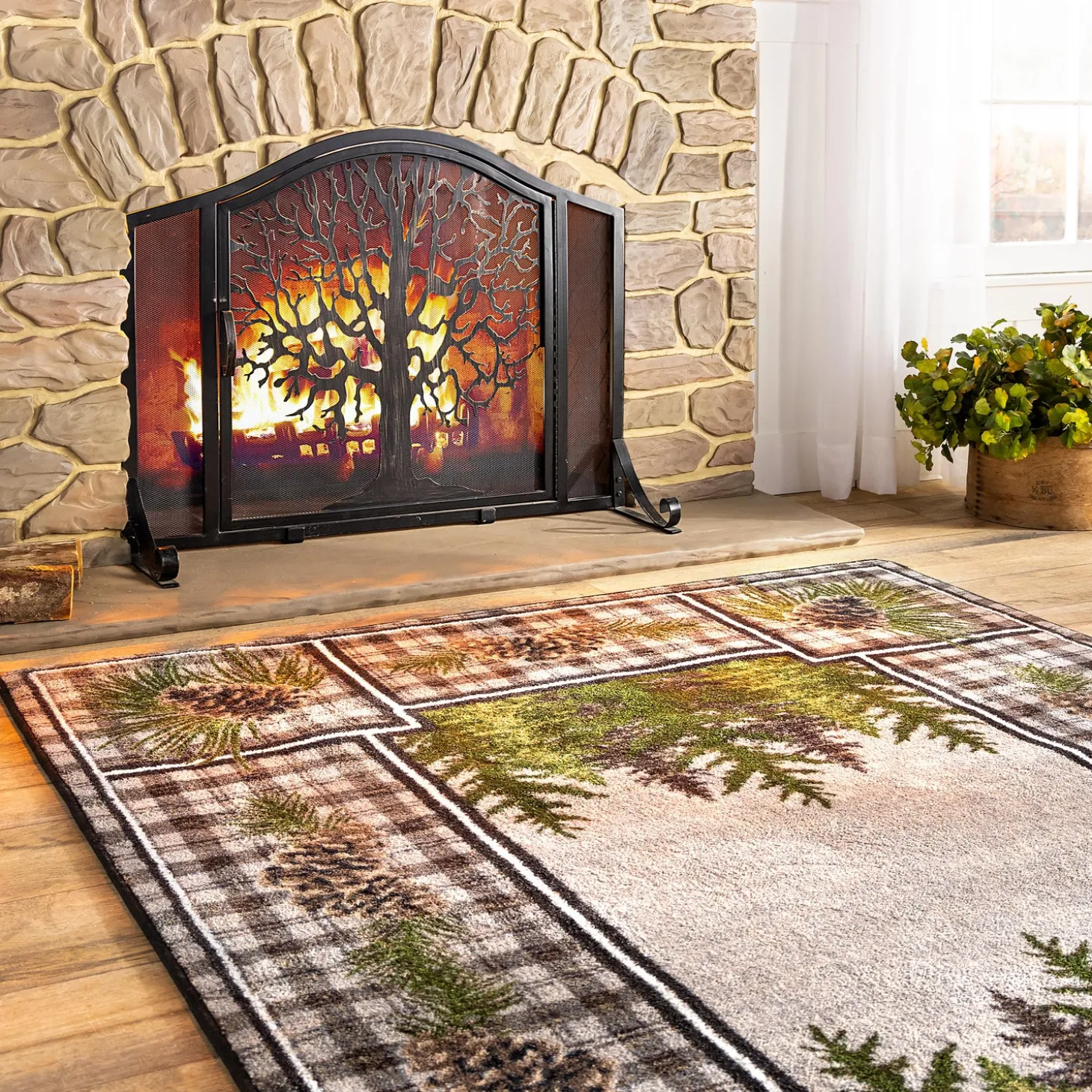 Fireplace Screens With Doors>Plow & Hearth Small Tree of Life Fire Screen with Door Black