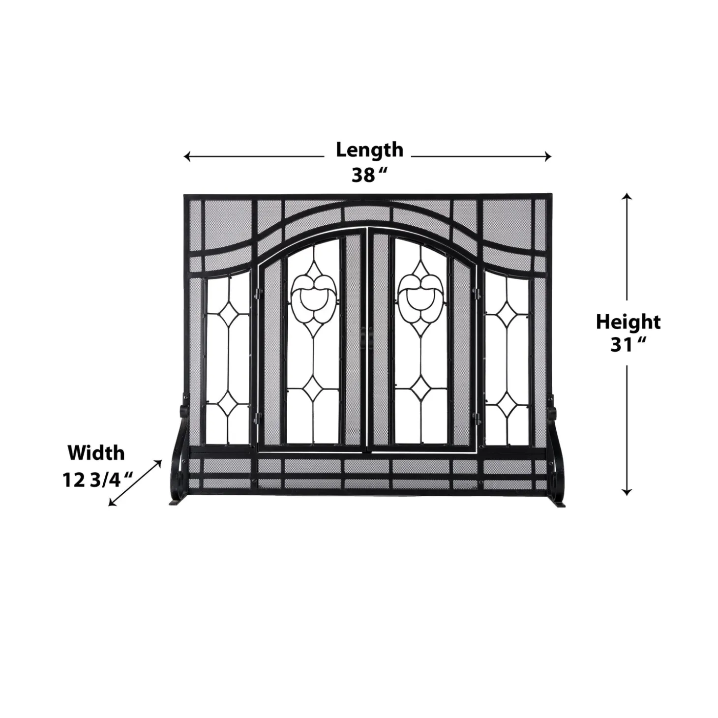 Fireplace Screens With Doors>Plow & Hearth Small Two-Door Fireplace Screen with Glass Floral Panels Black