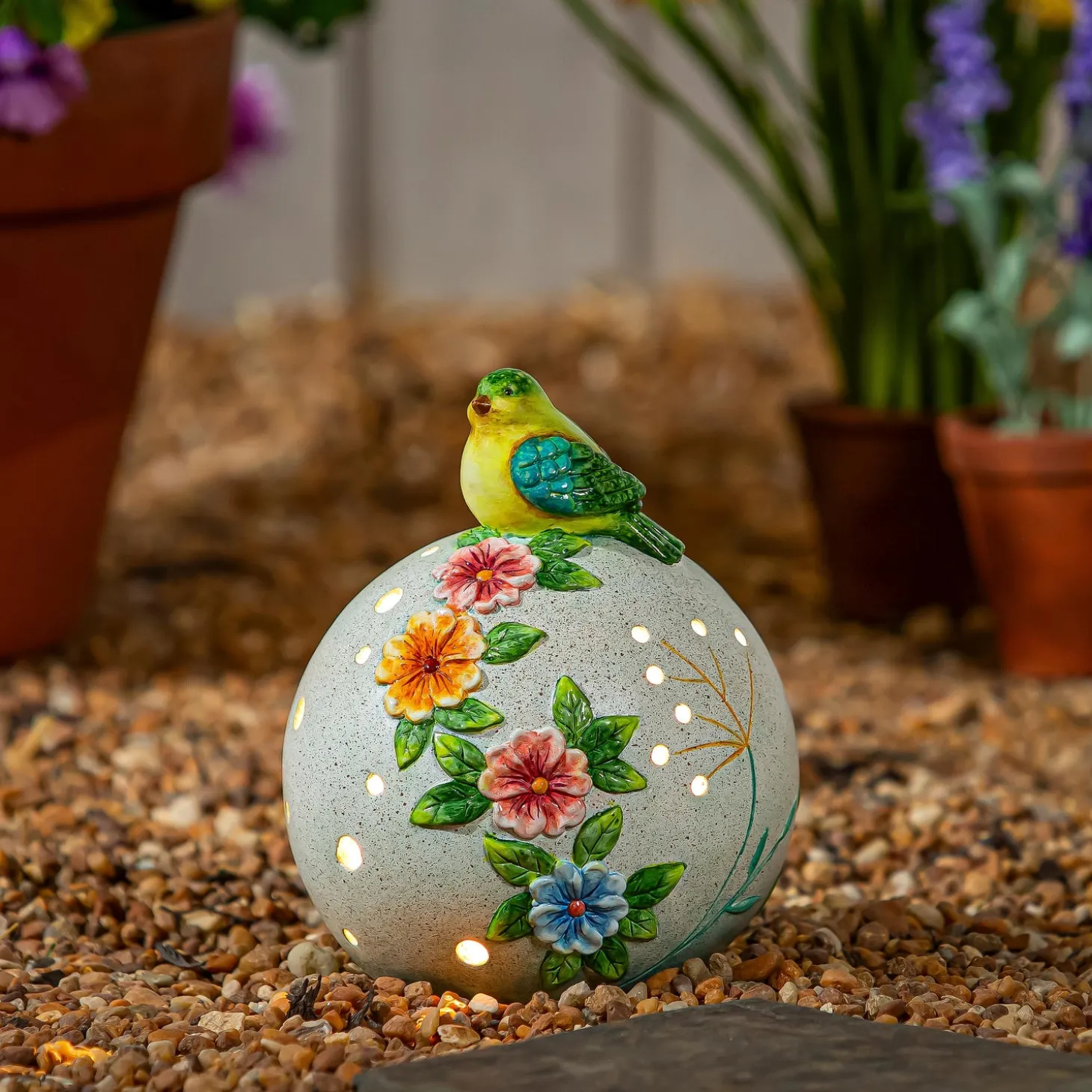 Garden Statues>Plow & Hearth Solar Bird Sitting On Floral Orb Statue, 8"H