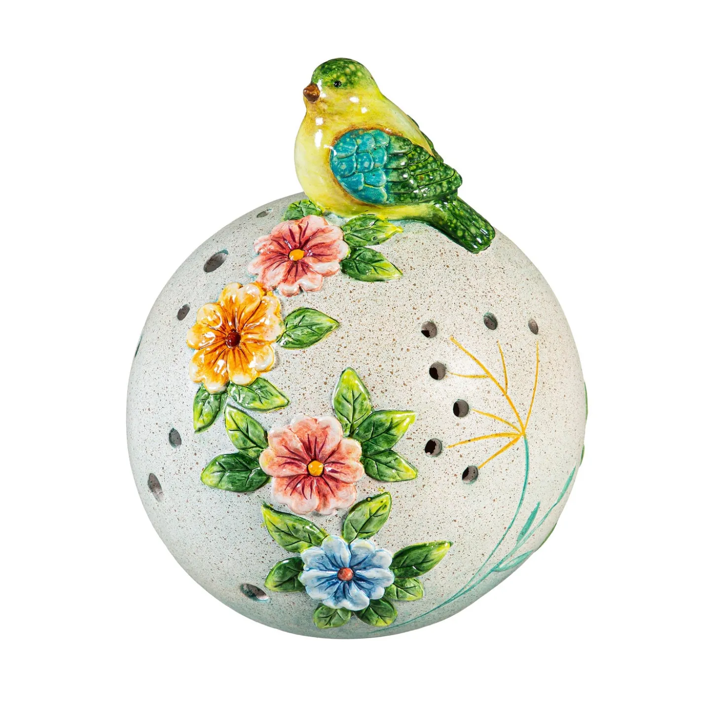 Garden Statues>Plow & Hearth Solar Bird Sitting On Floral Orb Statue, 8"H