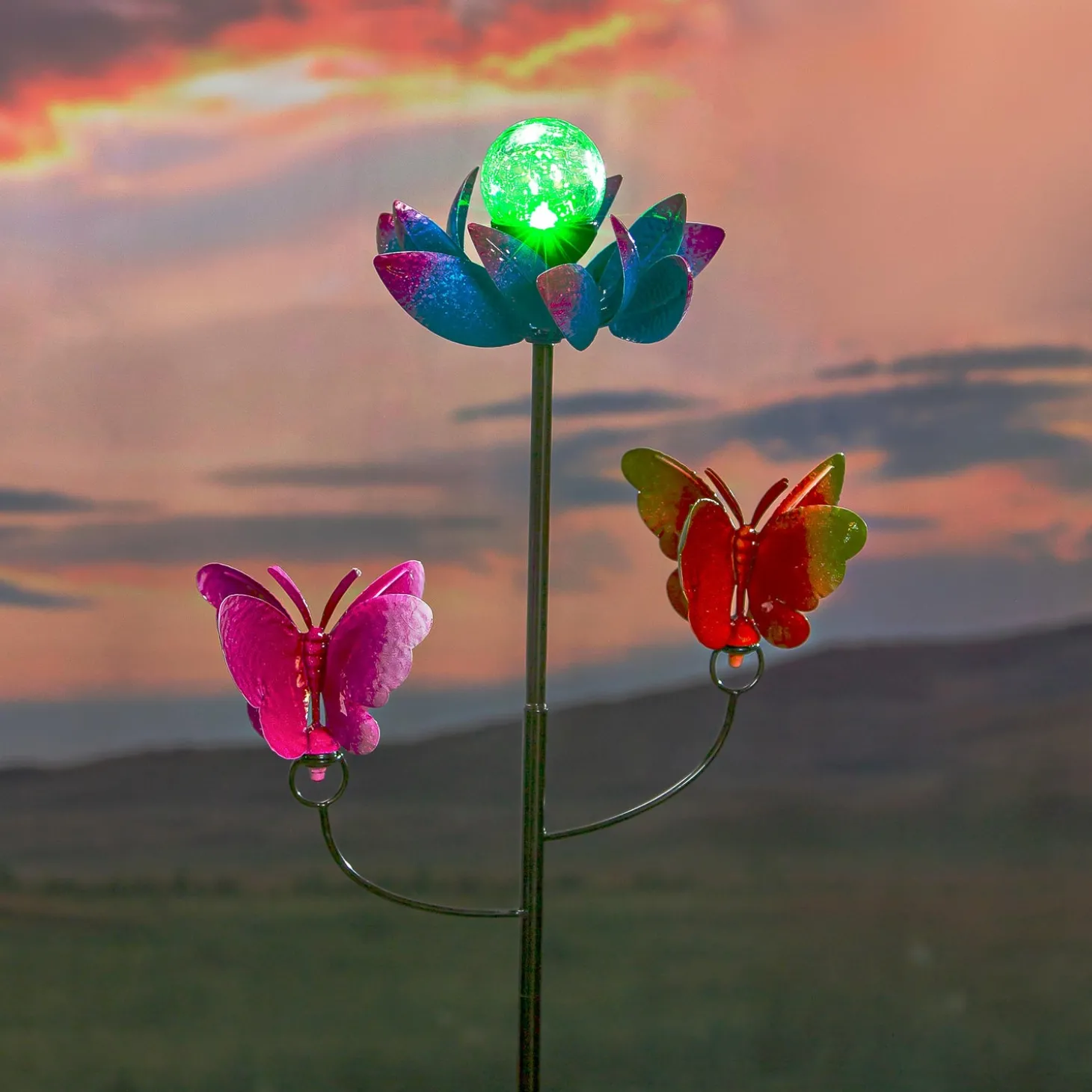 Wind Spinners | Solar Accents>Plow & Hearth Solar Butterfly Ball Spinner