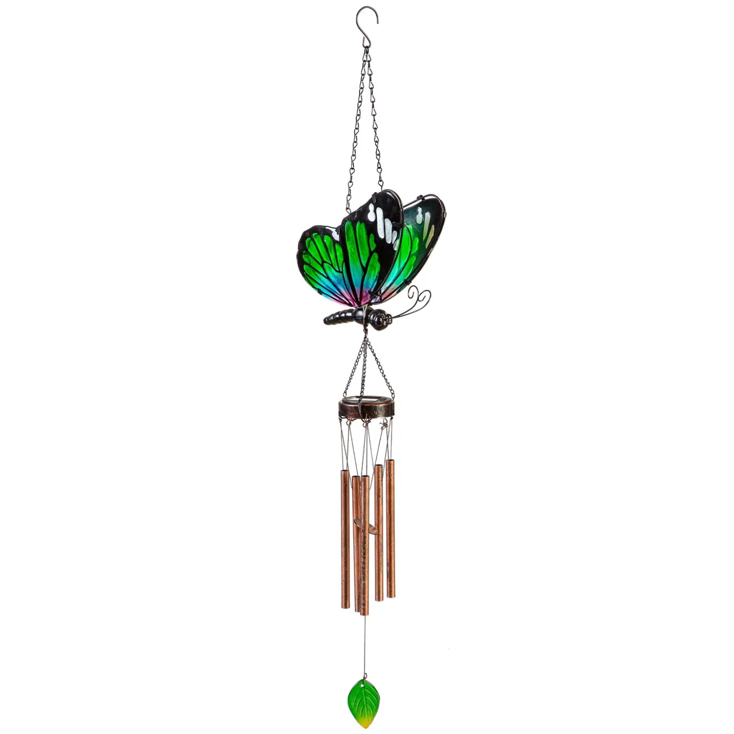 Wind Chimes & Mobiles | Solar Accents>Plow & Hearth Solar Green & Purple Butterfly Wind Chime