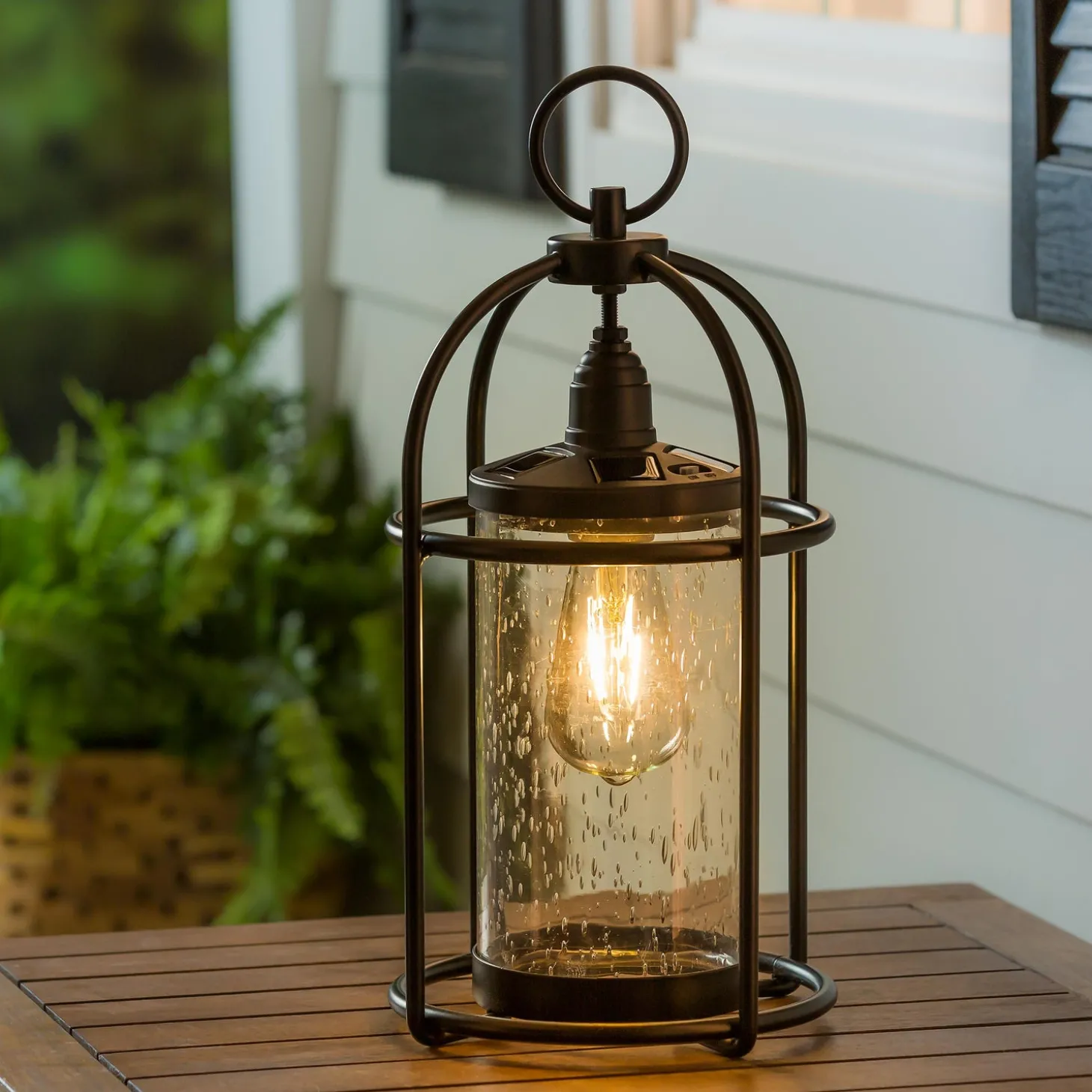 Solar Accents | Solar Lighting>Plow & Hearth Solar Metal and Bubble Glass Vintage Lantern