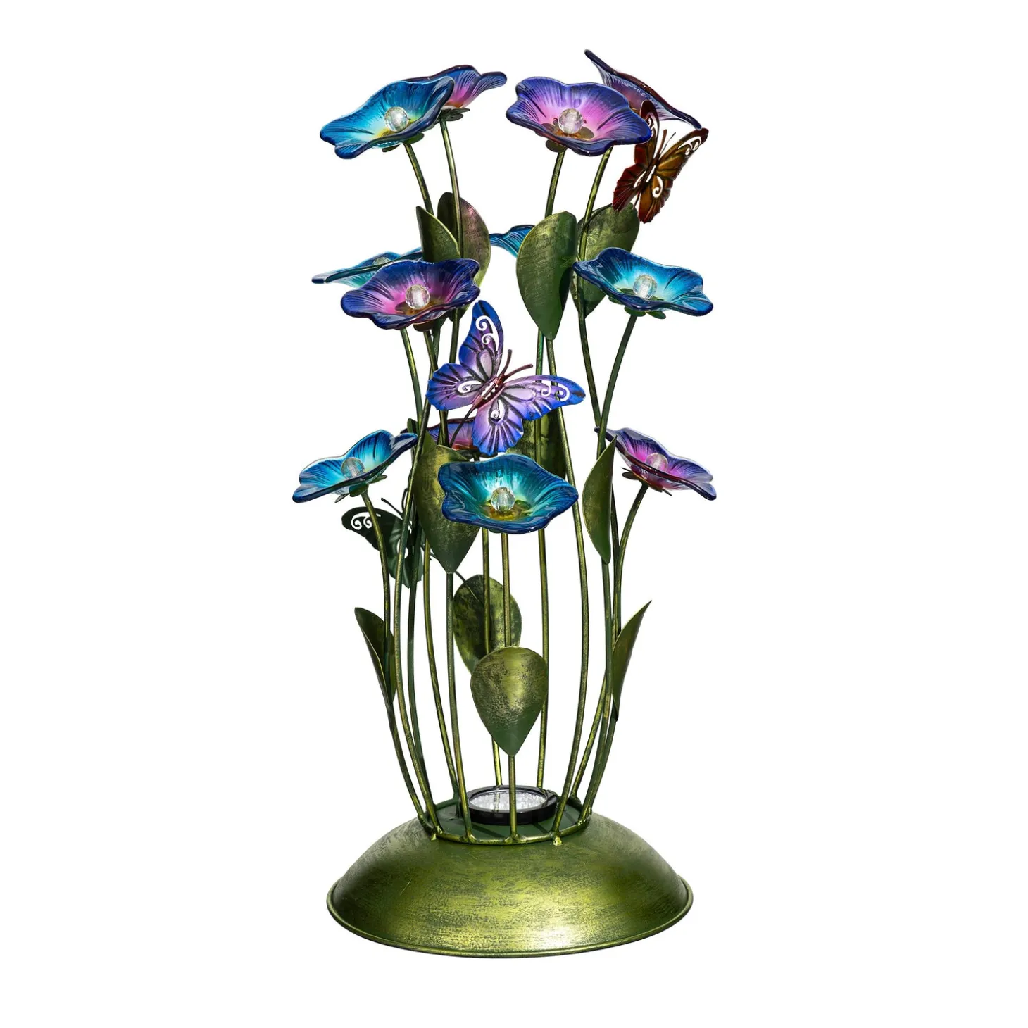 Garden Statues>Plow & Hearth Solar Metal Flowers With Butterfly Statue, 19"H