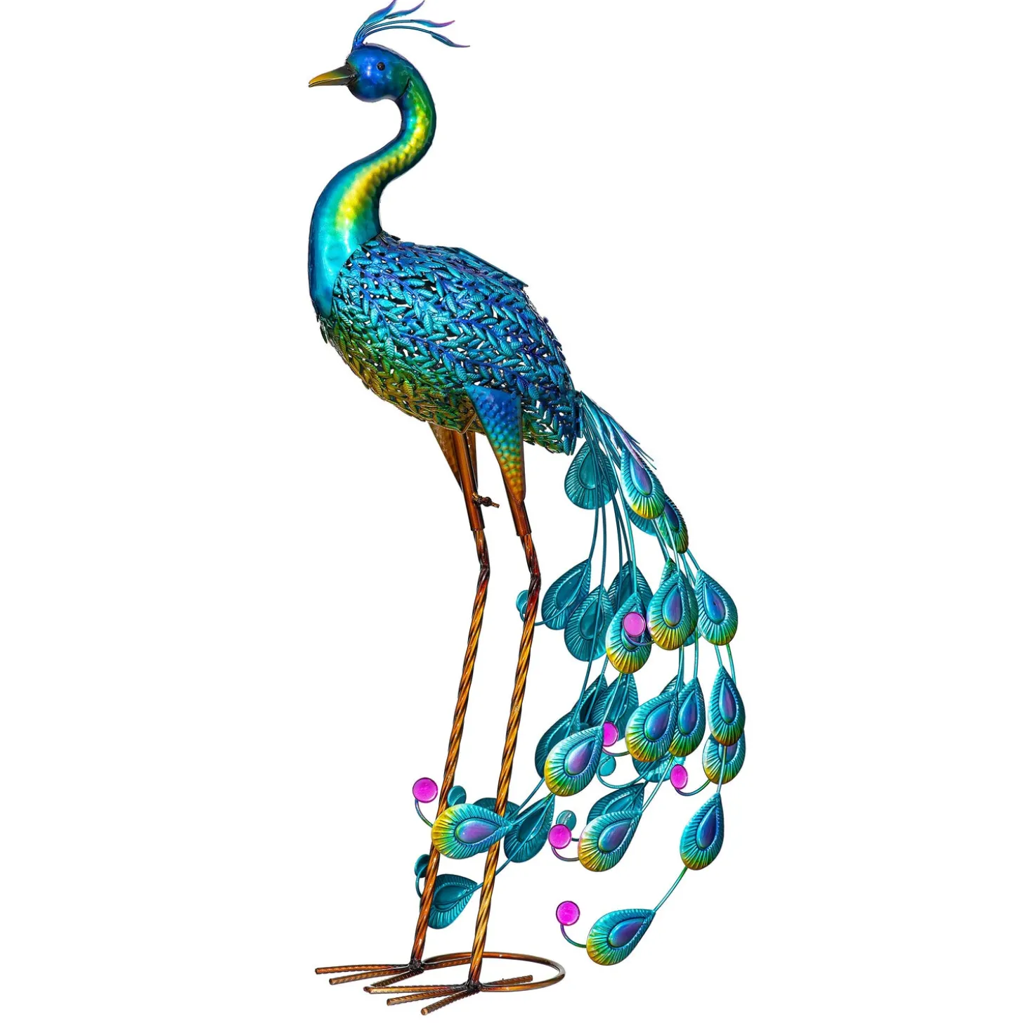 Garden Statues>Plow & Hearth Solar Metal Vibrant Peacock Statue, 33"H