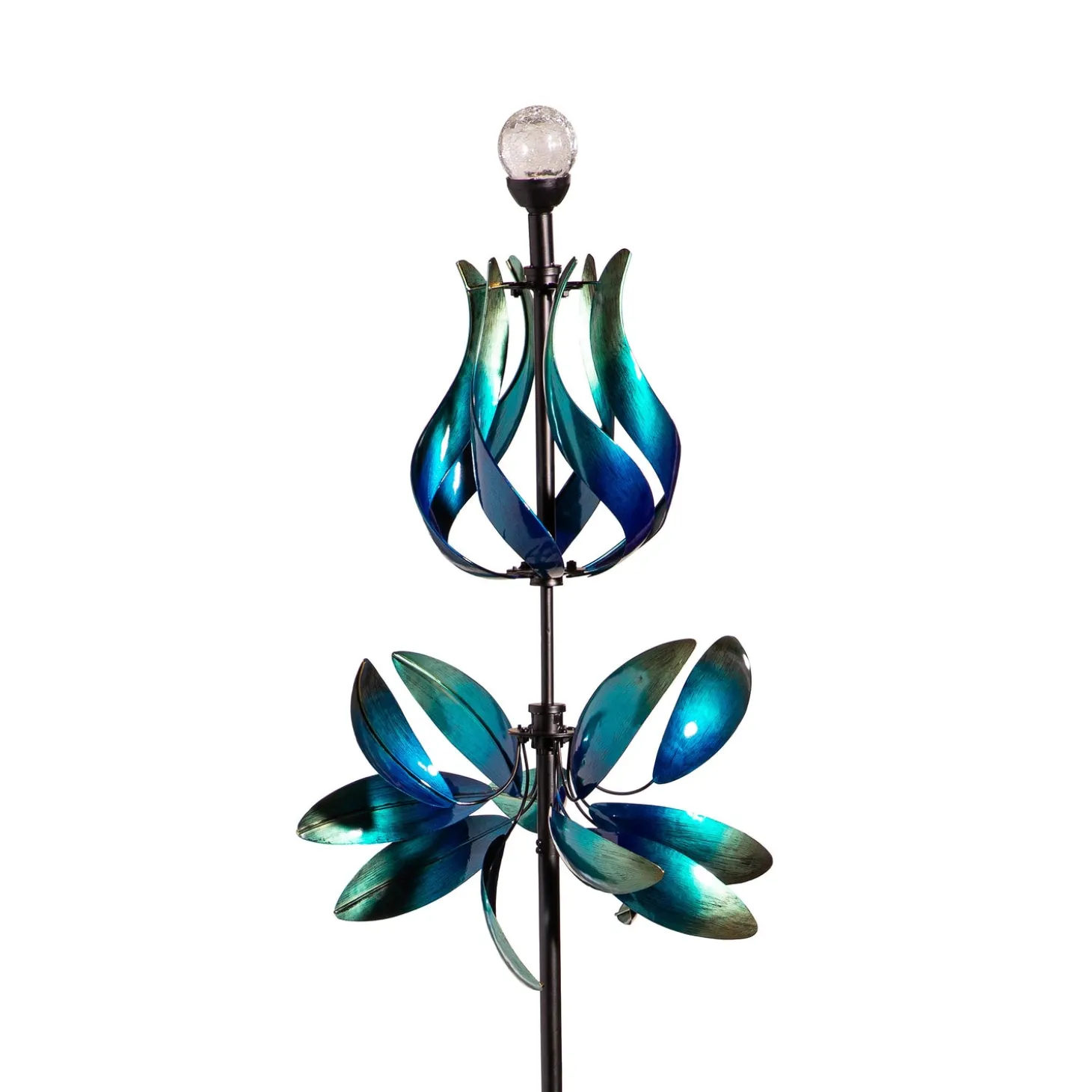 Wind Spinners | Solar Accents>Plow & Hearth Solar Metal Wind Spinner, Blue & Teal Floral Gradient, 82"H