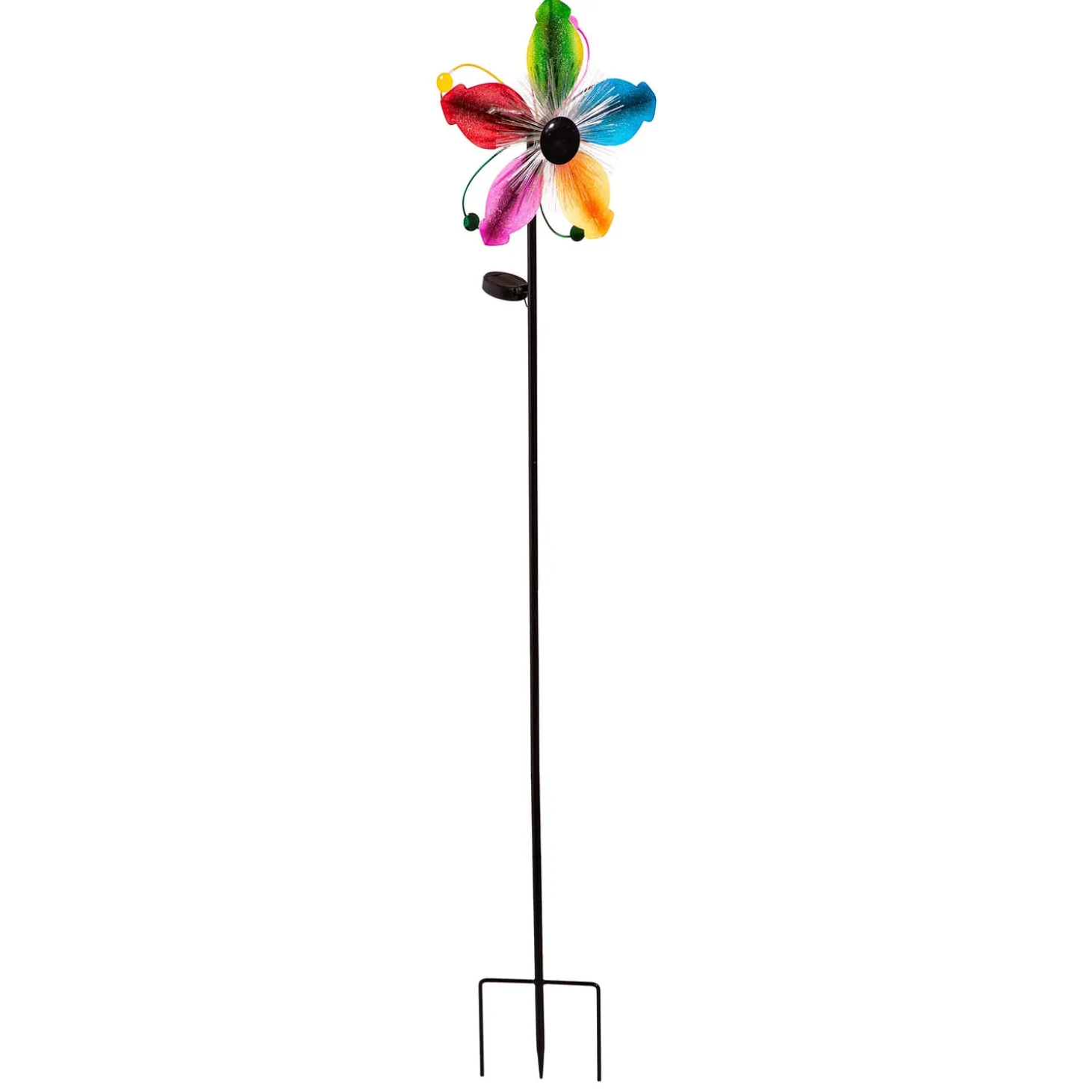 Wind Spinners>Plow & Hearth Solar Metal Wind Spinner, Fiber Optic Multi-Color Fans, 63"H
