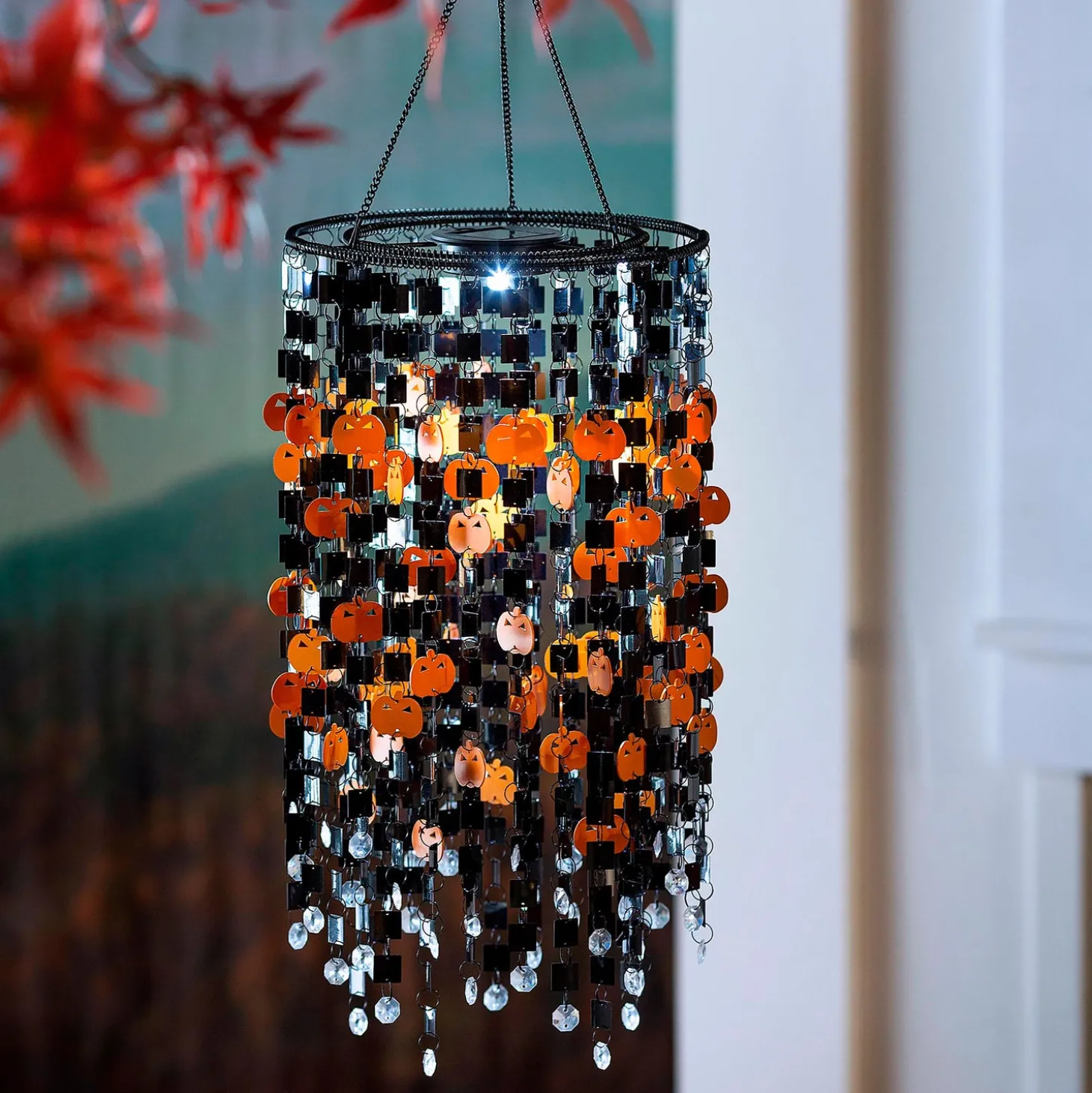 Solar Accents | Solar Lighting>Plow & Hearth Solar Pumpkin Mobile Lantern