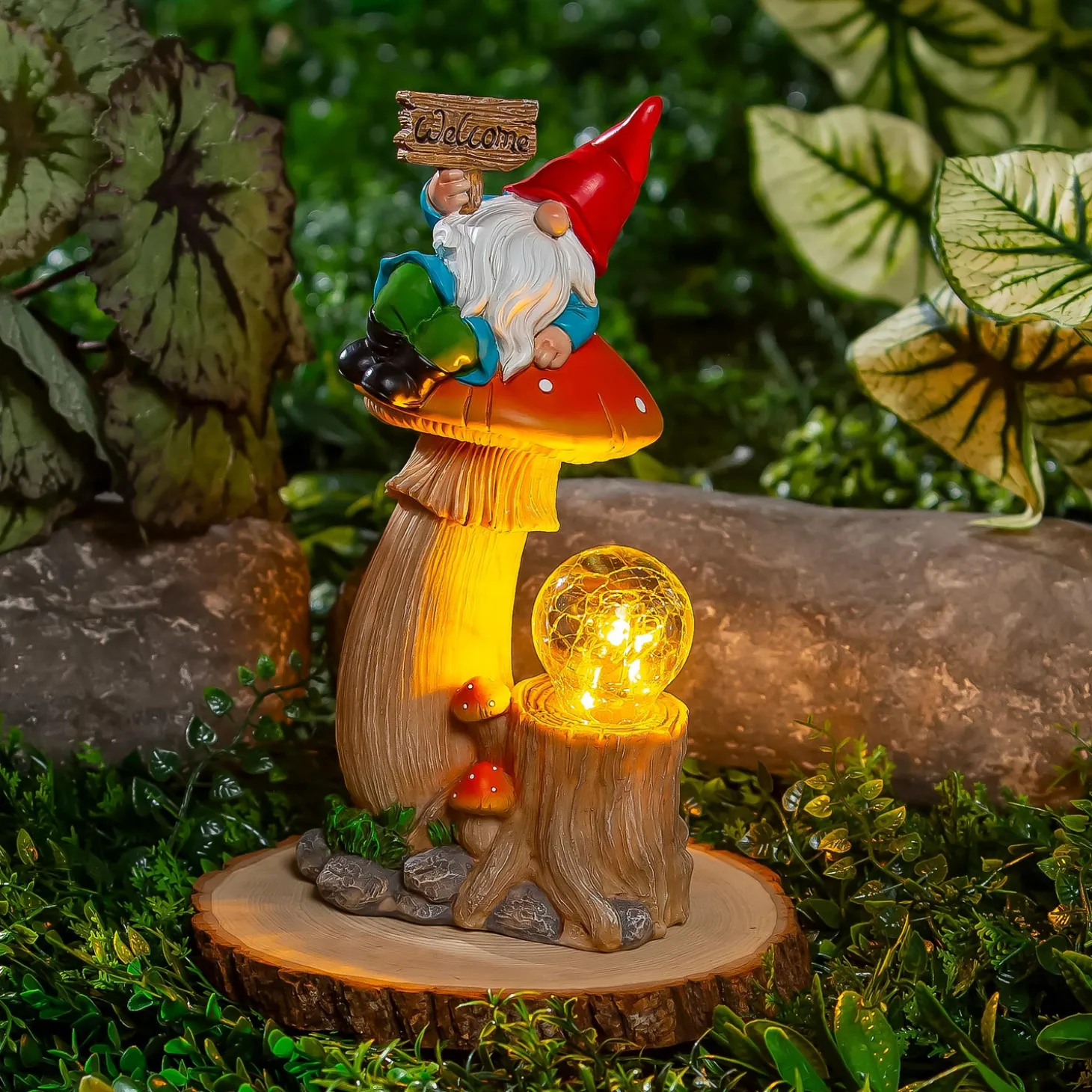 Garden Statues>Plow & Hearth Solar Resin Gnome On Mushroom Statue, 9"H