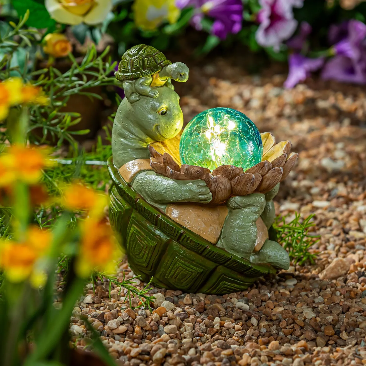 Garden Statues>Plow & Hearth Solar Resin Turtle With Blue Orb Statue, 9"H