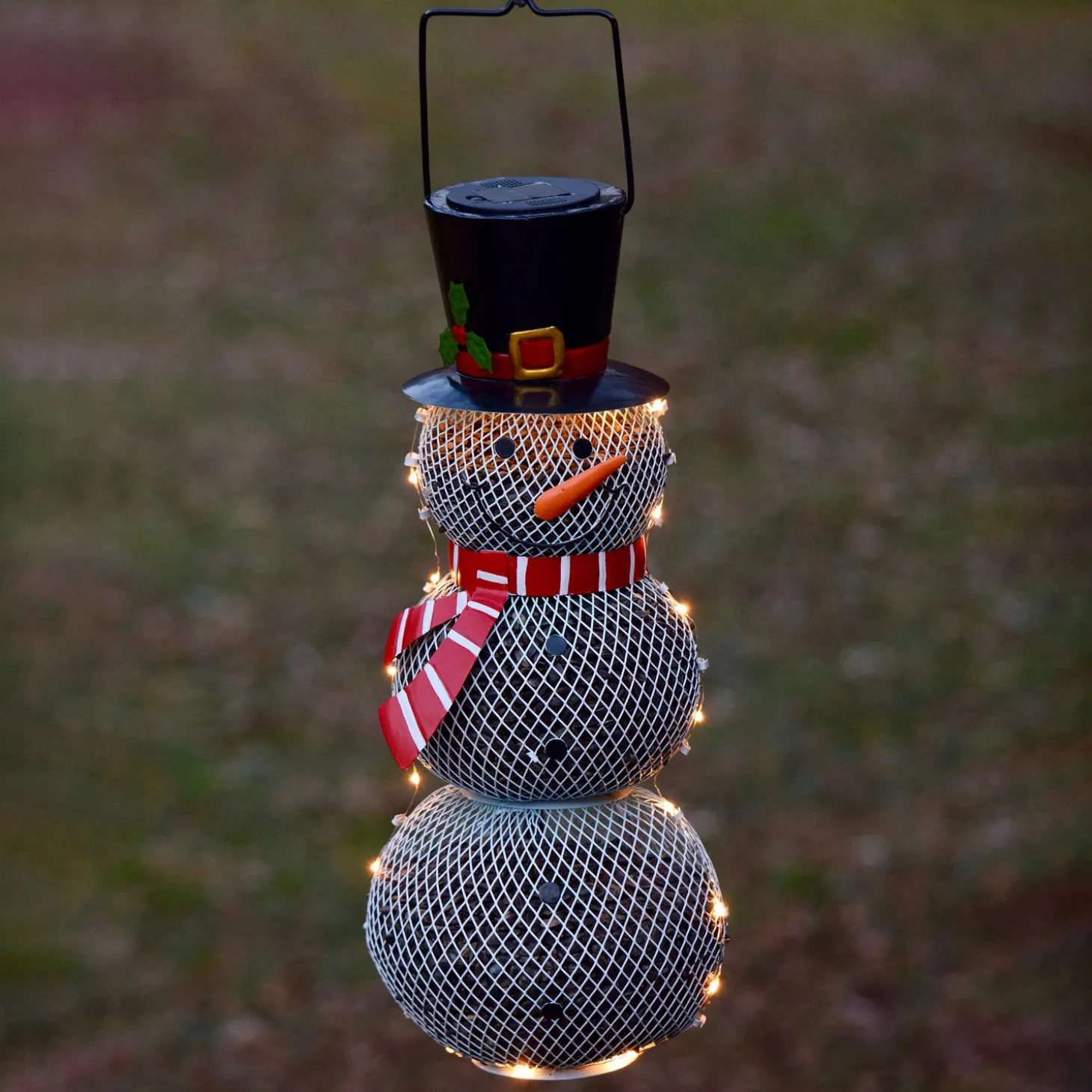 Solar Accents | Bird Feeders>Plow & Hearth Solar Snowman Metal Mesh Bird Feeder