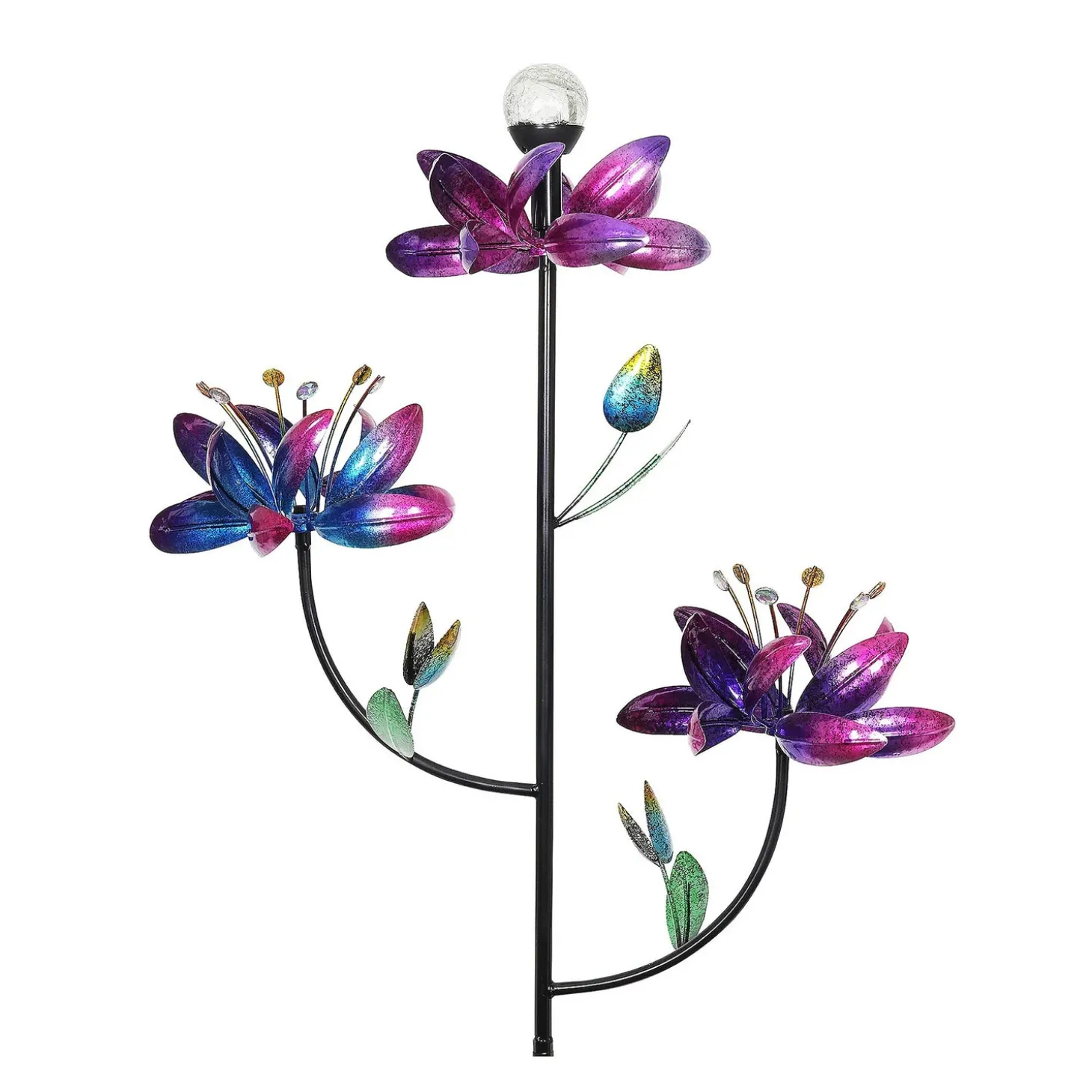 Wind Spinners | Solar Accents>Plow & Hearth Solar Triple Flower Wind Spinner, Primary Multi