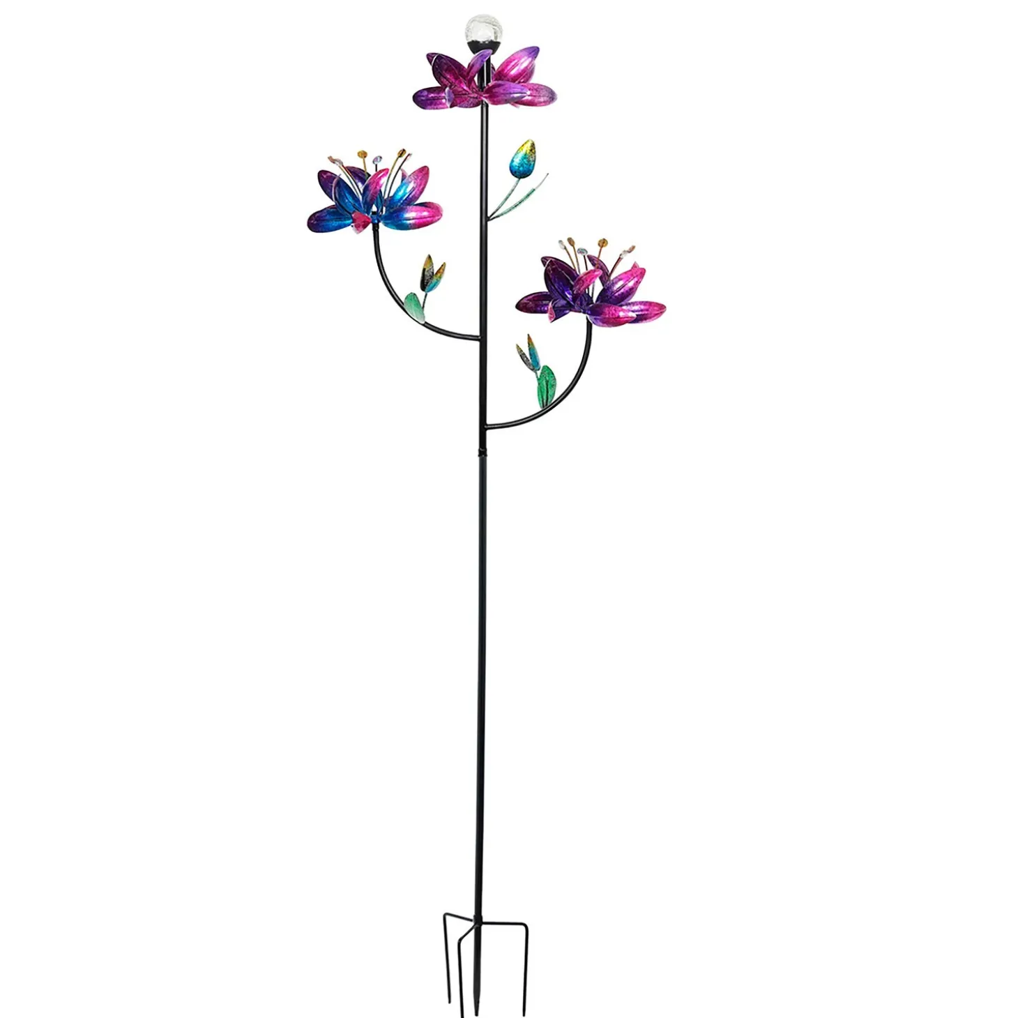 Wind Spinners | Solar Accents>Plow & Hearth Solar Triple Flower Wind Spinner, Primary Multi