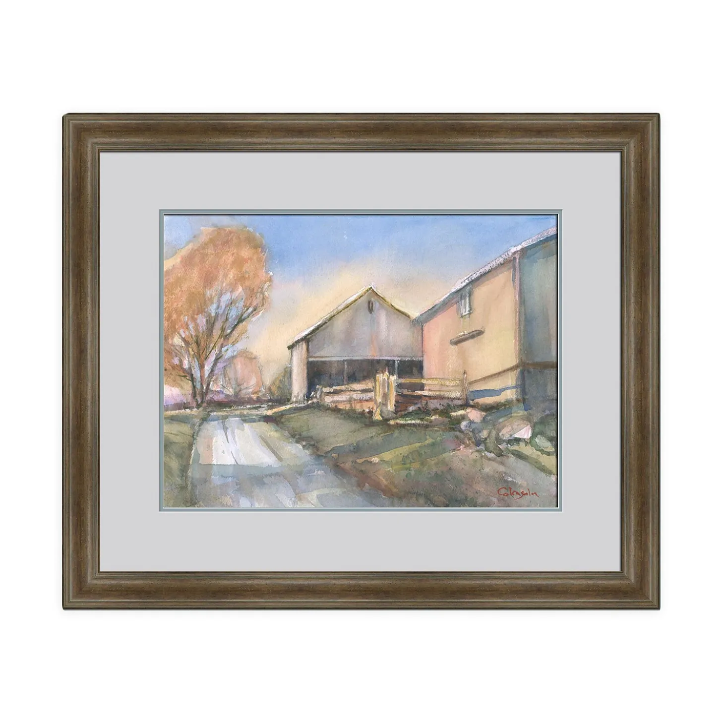 Wall Art>Plow & Hearth Somers Farm Scene Framed Wall Art Painting