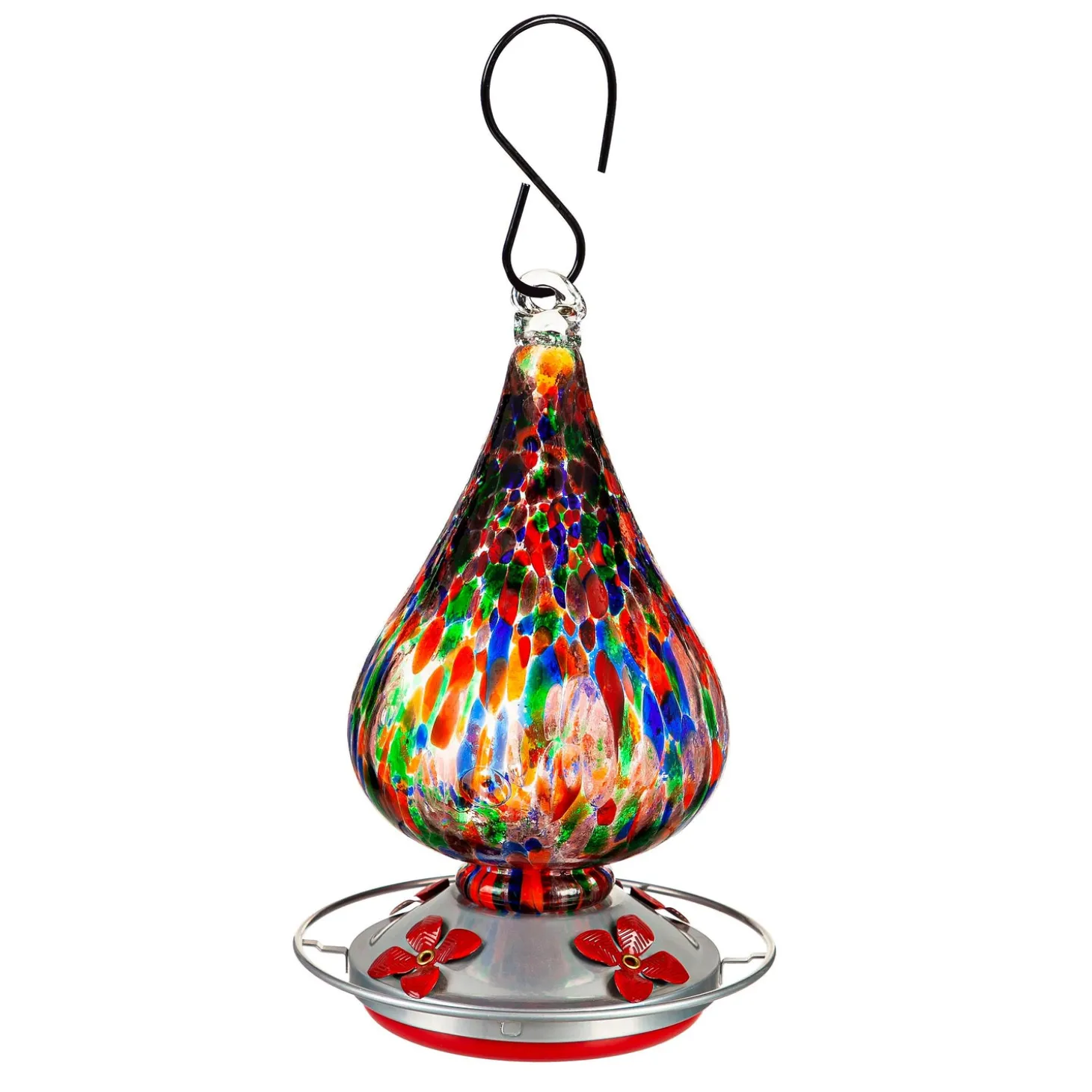 Hummingbird Feeders>Plow & Hearth Speckled Art Glass Hummingbird Feeder