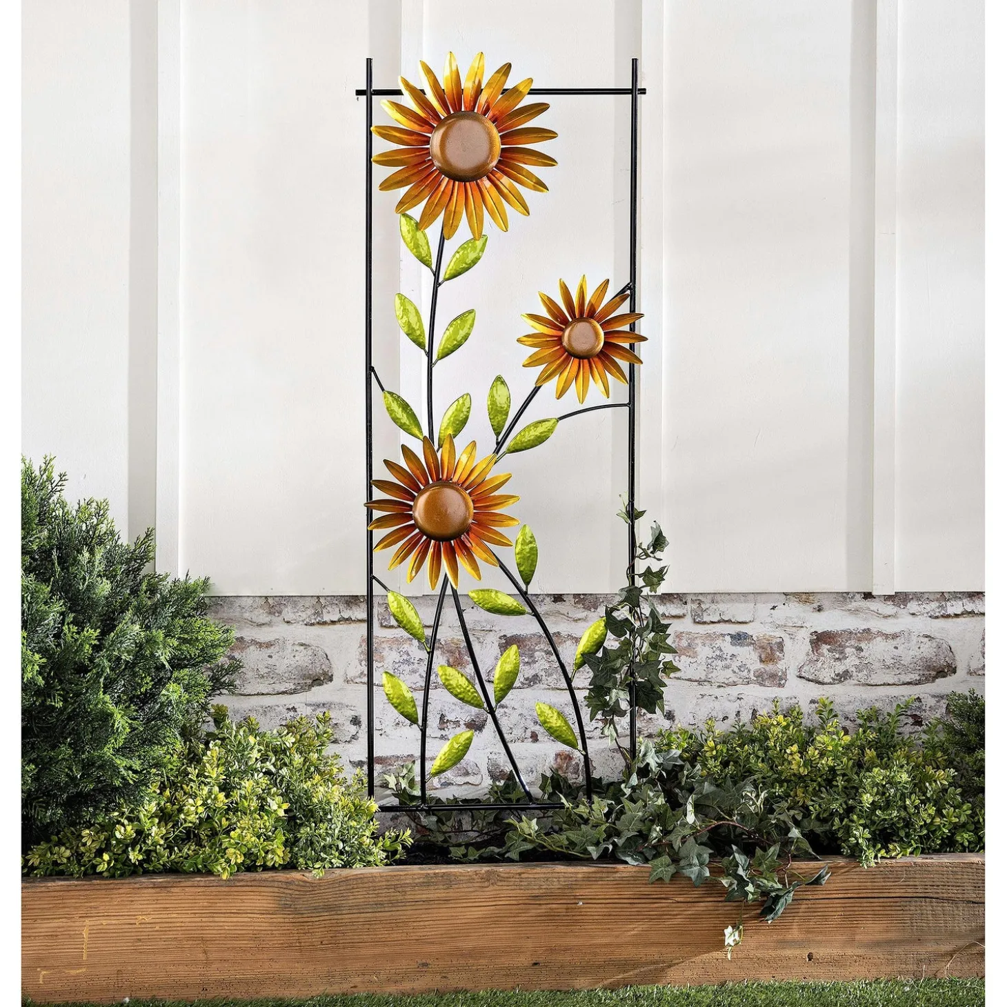 Arbors & Trellises>Plow & Hearth Spinning Sunflower Metal Garden Trellis