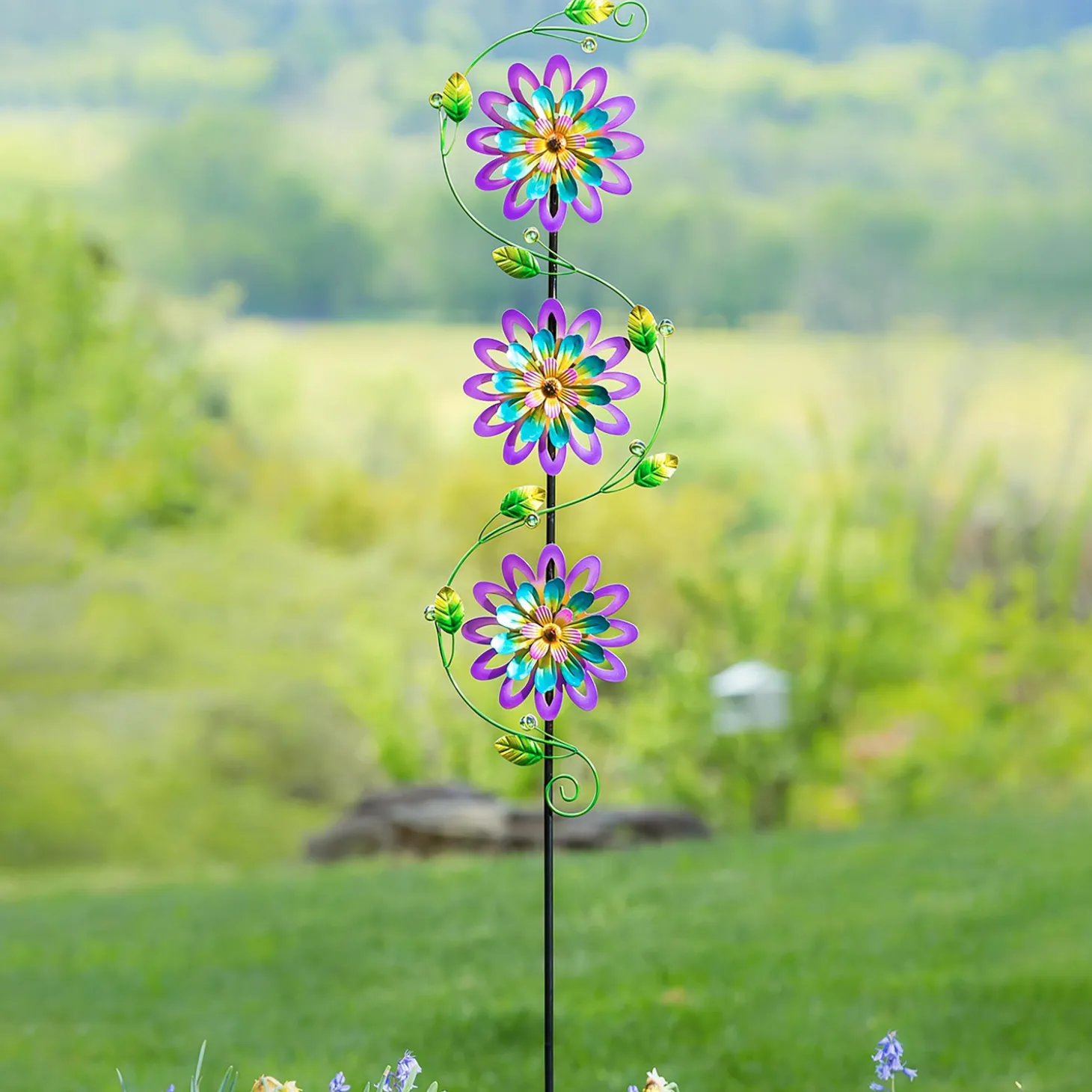 Wind Spinners | Garden Stakes>Plow & Hearth Spinning Violets Garden Stake