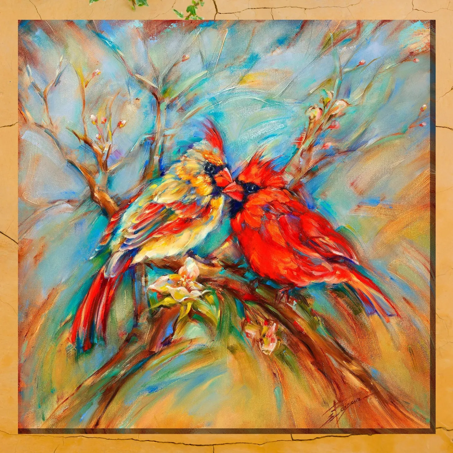 Outdoor Wall Art | Wall Art>Plow & Hearth Spring Cardinals Indoor/Outdoor Canvas Wall Art