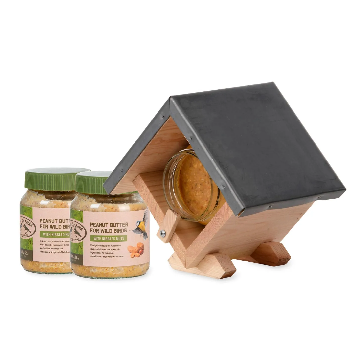 Bird Feeders>Plow & Hearth Square House Bird Feeder with 2 Jars of Peanut Butter