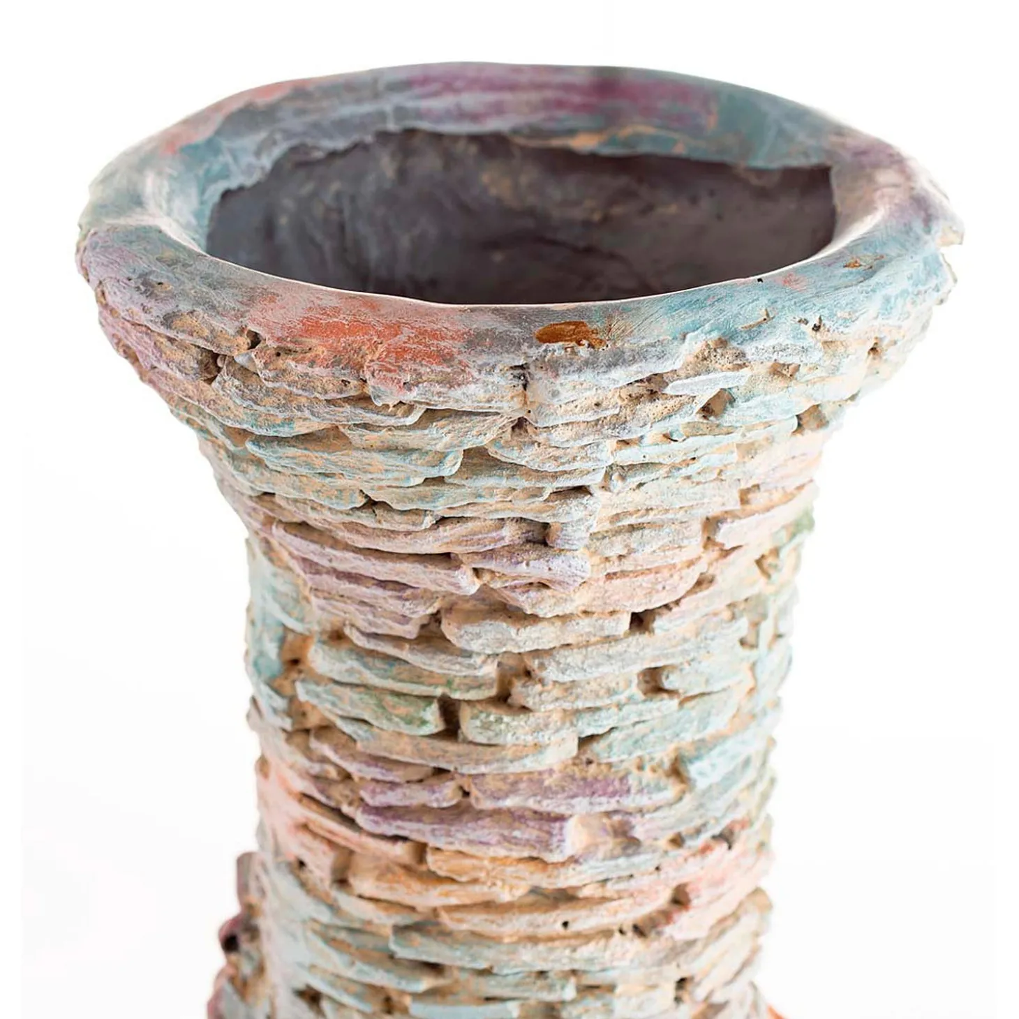 Planters & Vases>Plow & Hearth Stacked Faux Rock Non-Watertight Vase with Base and Floral Rope Accent