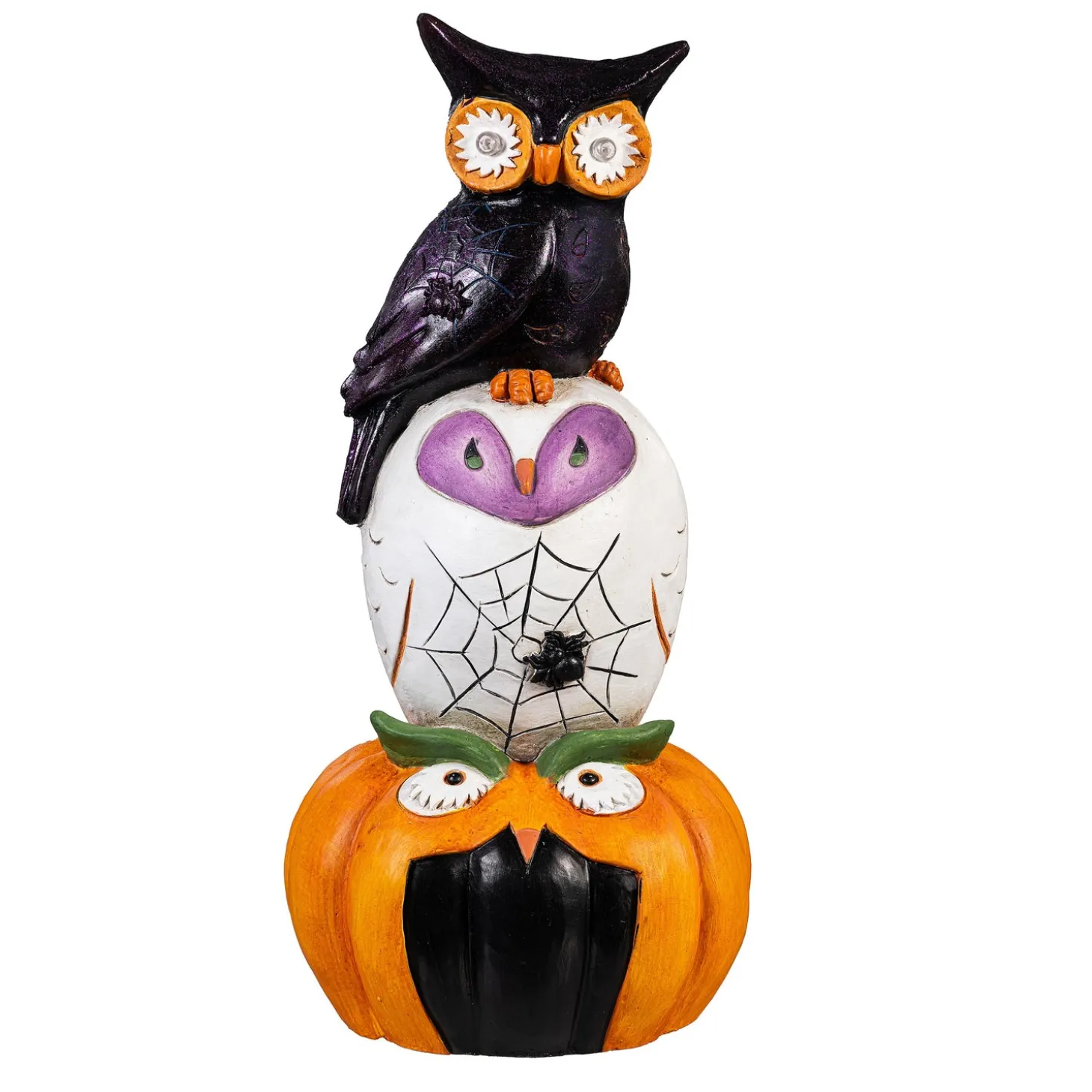 Garden Statues>Plow & Hearth Stacked Owl and Jack O'Lantern Pumpkin LED Statue, 24"H