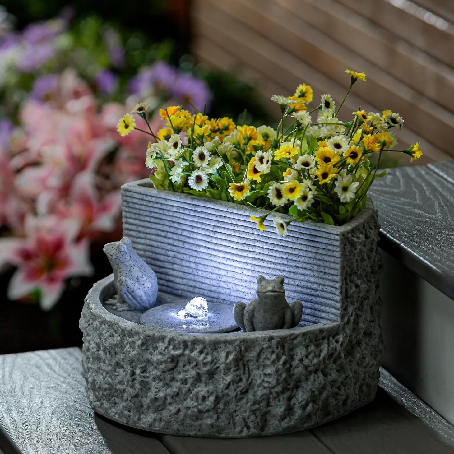 Outdoor Fountains>Plow & Hearth Stone Cylinder with Birds Fountain