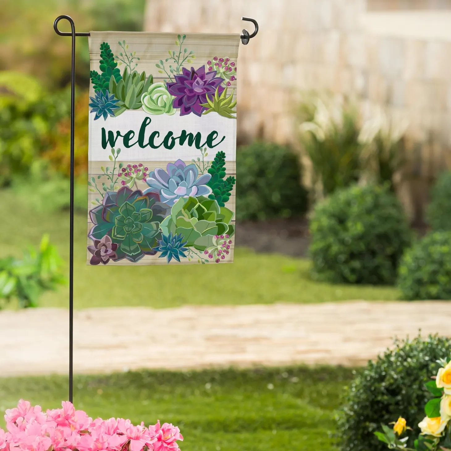 Garden Flags>Plow & Hearth Succulent Burlap Garden Flag