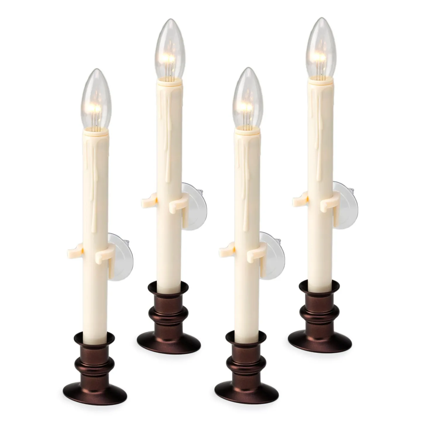 Candles & Lanterns | Lighted Accents>Plow & Hearth Suction Cup Window Candles with Timer and Remote, Set of 4 Bronze