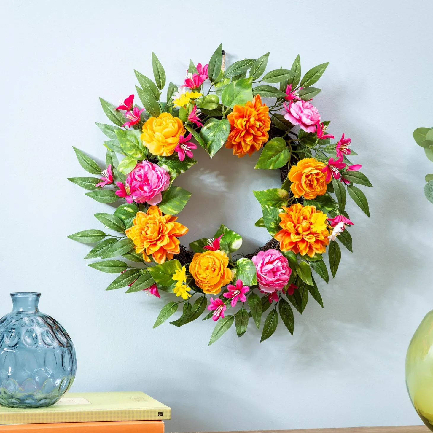 Wreaths | Faux Flowers & Plants>Plow & Hearth Summer Brights Wreath, 20"