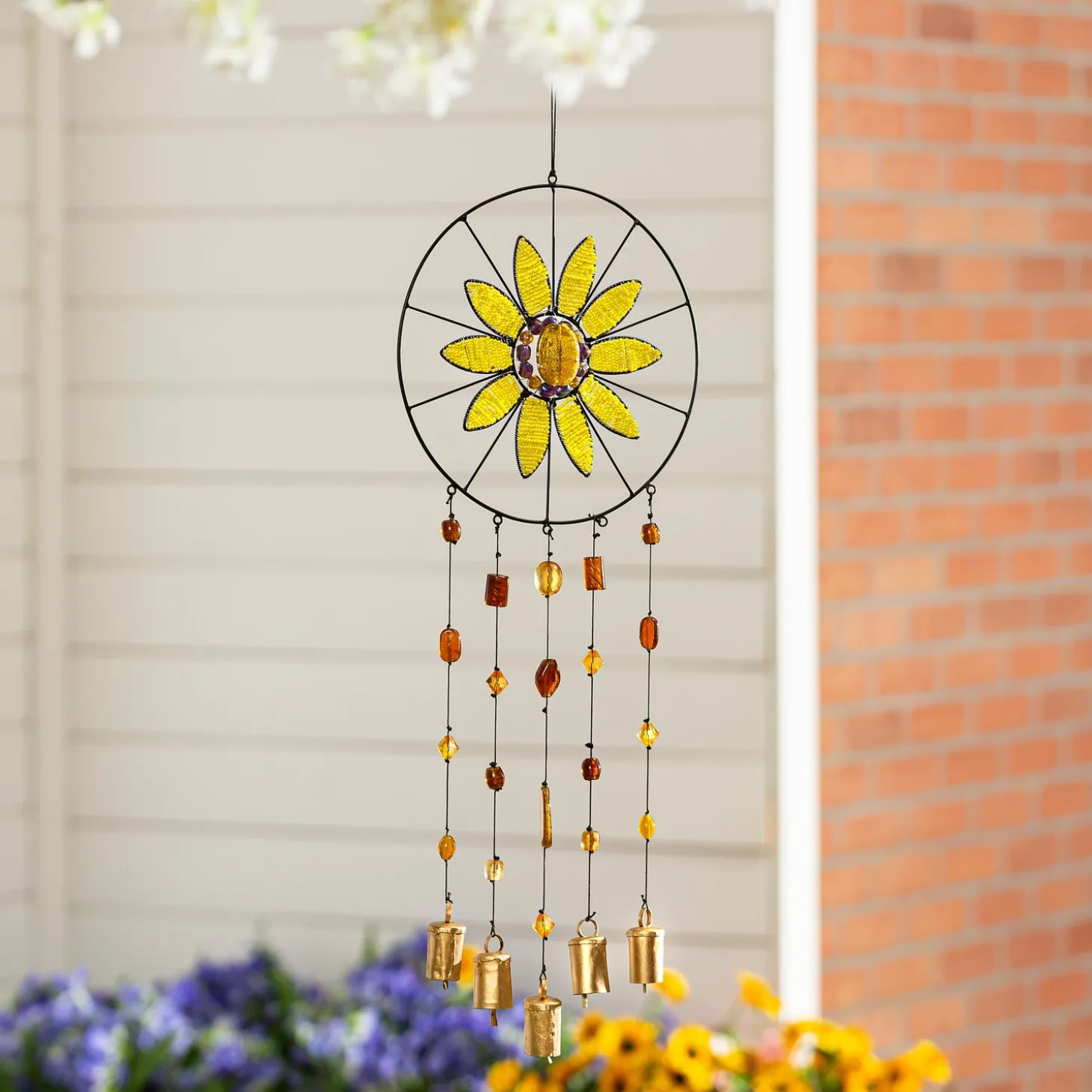 Wind Chimes & Mobiles>Plow & Hearth Sunflower Beaded Wind Chime