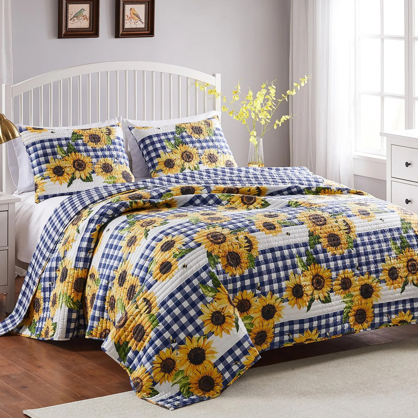 Quilts & Bedspreads>Plow & Hearth Sunflower Fields Quilted Bedding Set, Full/Queen