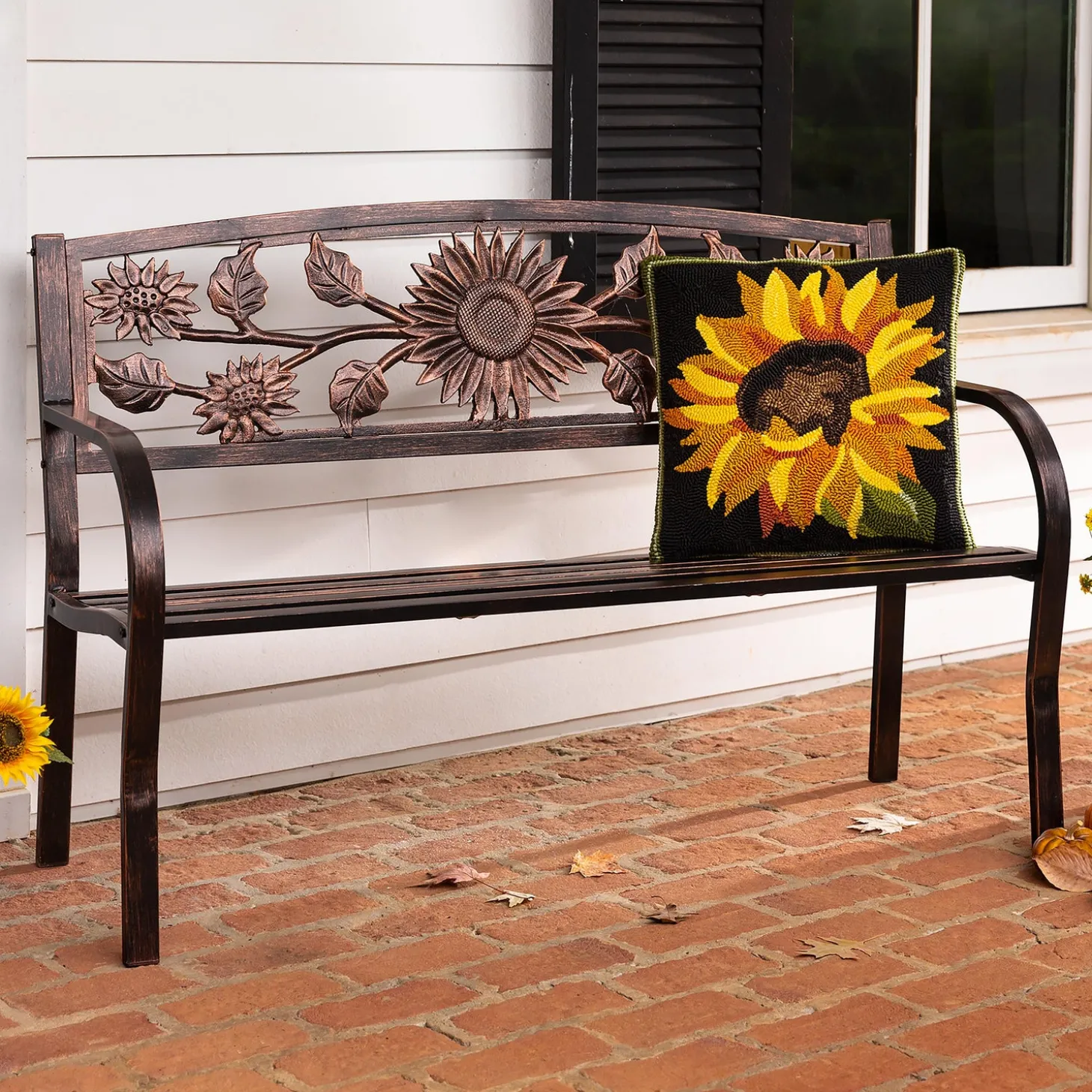 Outdoor Benches>Plow & Hearth Sunflower Metal Garden Bench