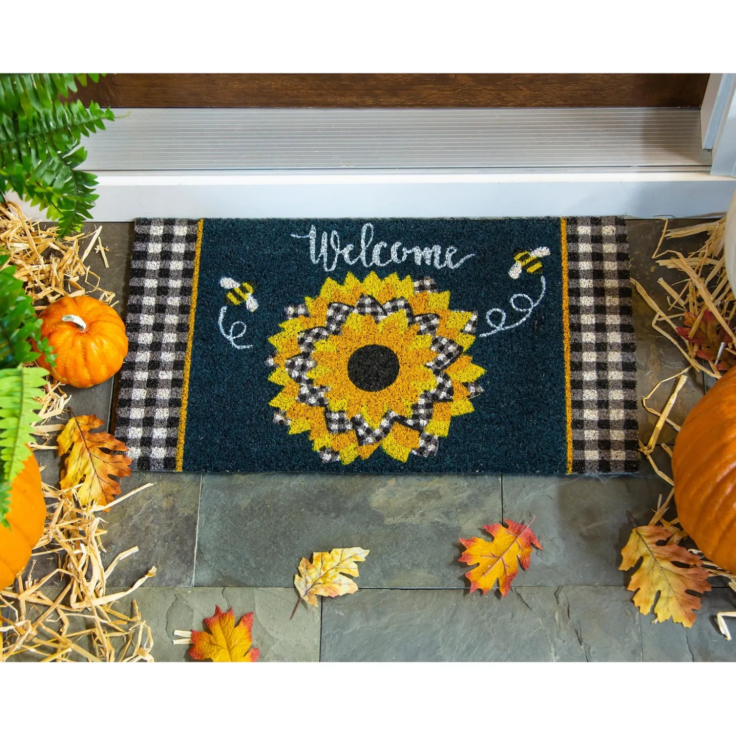 Coir Mats>Plow & Hearth Sunflower with Checks Coir Mat