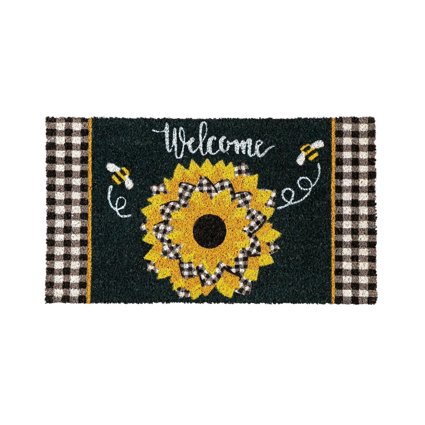 Coir Mats>Plow & Hearth Sunflower with Checks Coir Mat