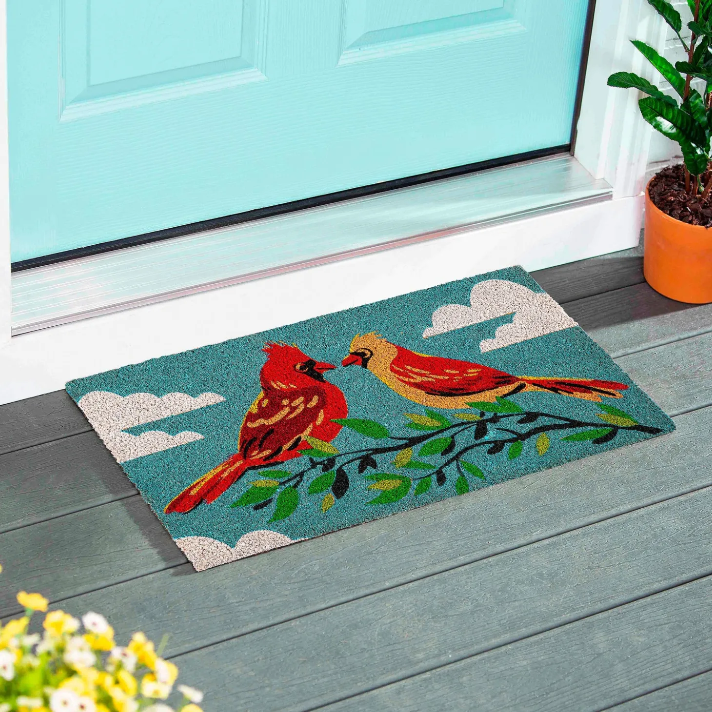 Coir Mats>Plow & Hearth Sweet Cardinal Couple Coir Mat