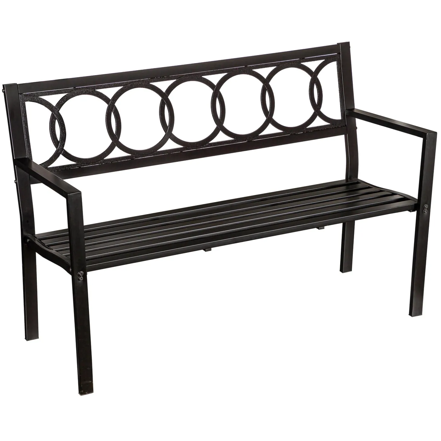 Outdoor Benches>Plow & Hearth Sydney Tubular Steel Bench with Cast Iron Interlocking Circles Design