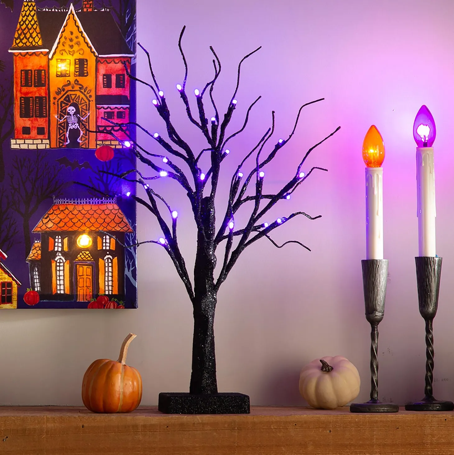 Decorative Accents | Lighted Trees & Garlands>Plow & Hearth Tabletop Halloween Tree with Purple LED Lights