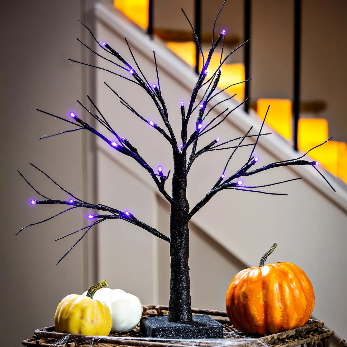 Decorative Accents | Lighted Trees & Garlands>Plow & Hearth Tabletop Halloween Tree with Purple LED Lights