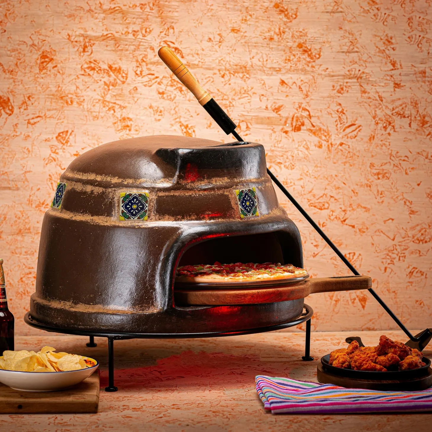 Pizza Ovens>Plow & Hearth Talavera Brown Pizza Oven