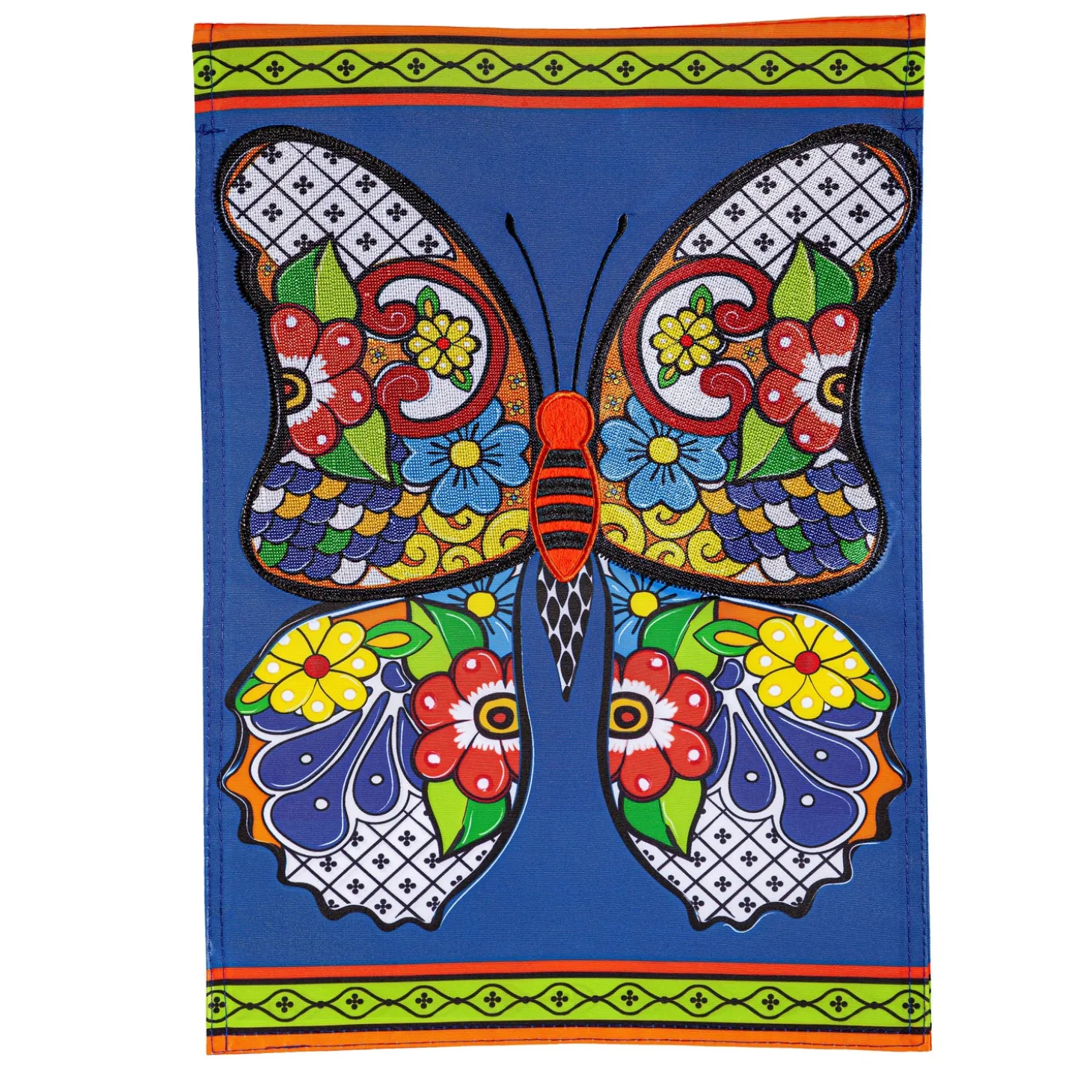 Garden Flags>Plow & Hearth Talavera Butterfly Applique Garden Flag