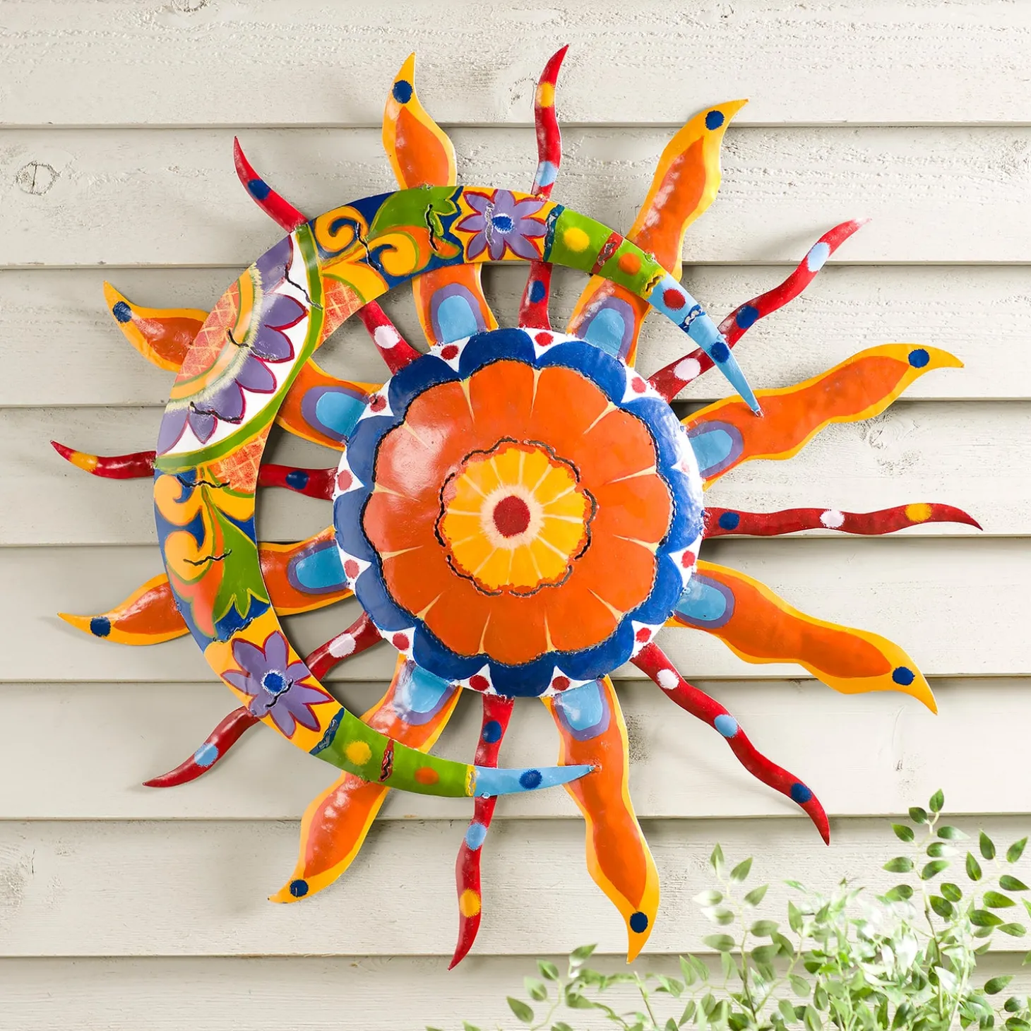 Outdoor Wall Art | Wall Art>Plow & Hearth Talavera Sun and Moon Painted Metal Wall Art