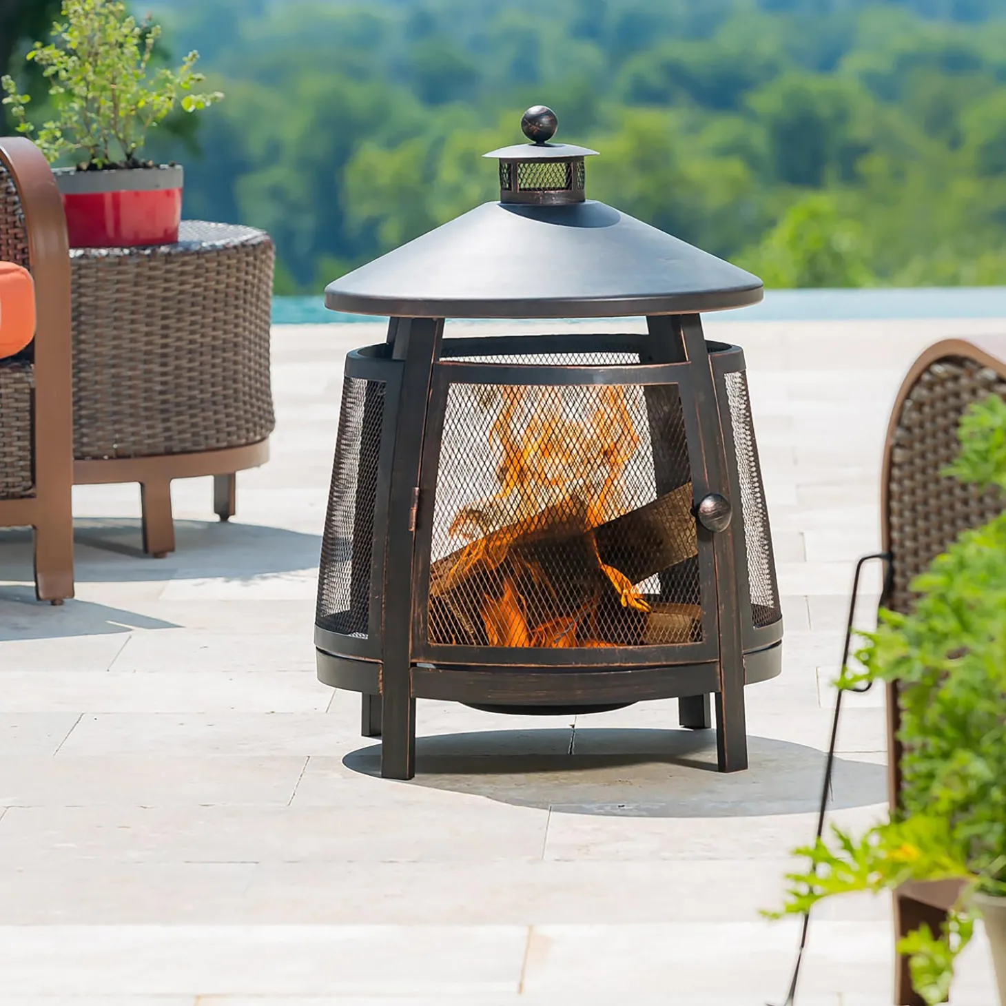 Fire Pits | Fire Pits>Plow & Hearth Tall Bronze Firepit with Chimney